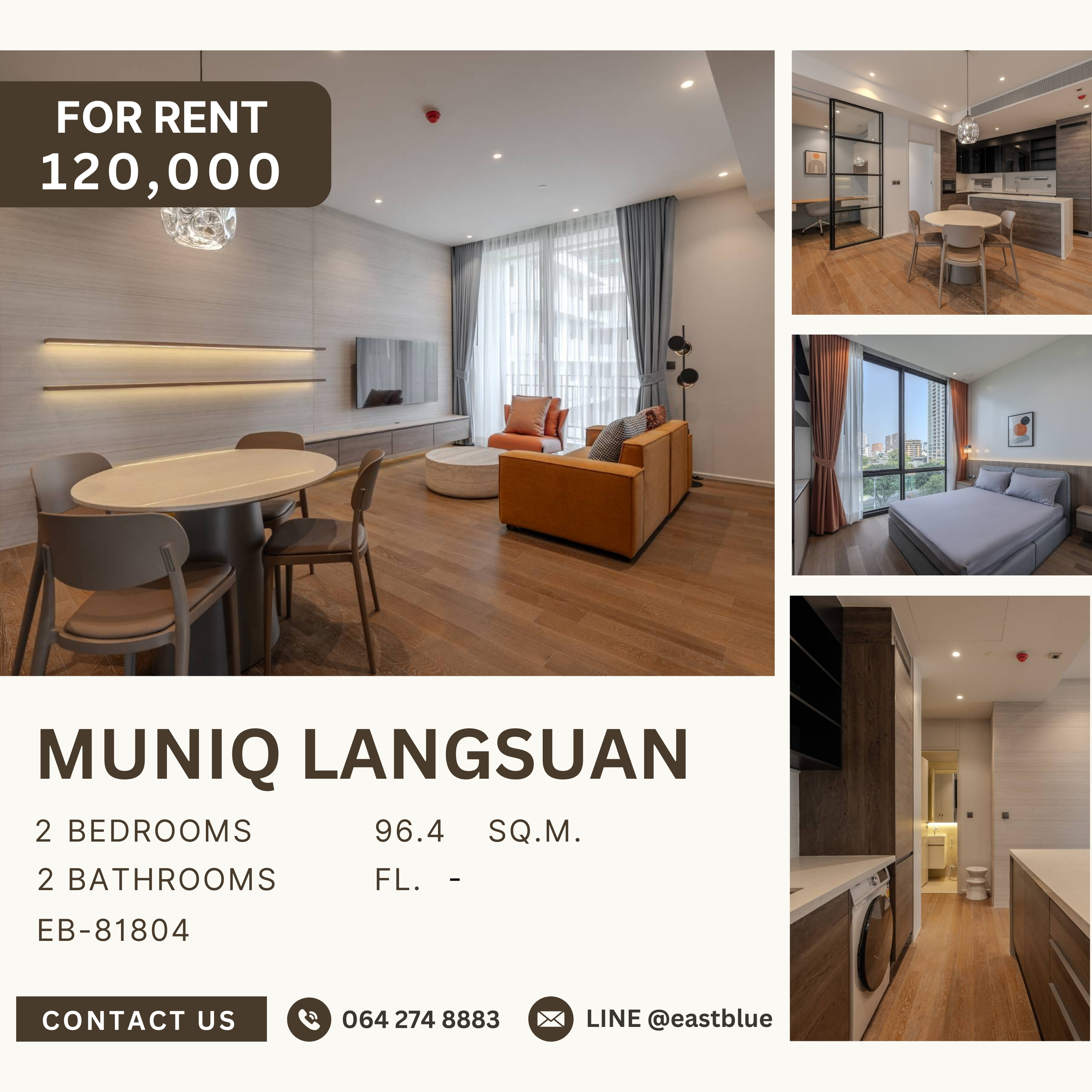 ให้เช่าคอนโดวิทยุ ชิดลม หลังสวน : Muniq Langsuan, 2 bed, 120000 per month