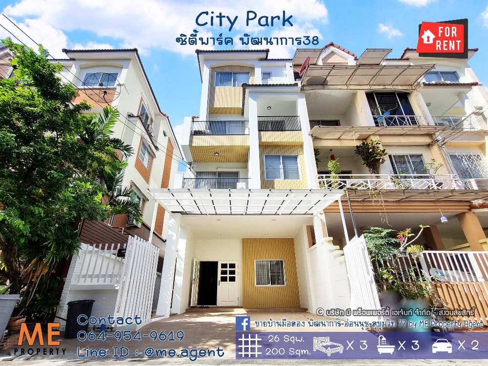 For RentTownhousePattanakan, Srinakarin : For rent 🔥4-storey townhouse, City Park Village, Phatthanakan 38, newly renovated, luxurious design, spacious usable area, ready to move in immediately, convenient transportation, near Ekkamai-Thonglor-Sukhumvit, call 085-161-9569 (RTR12-26)