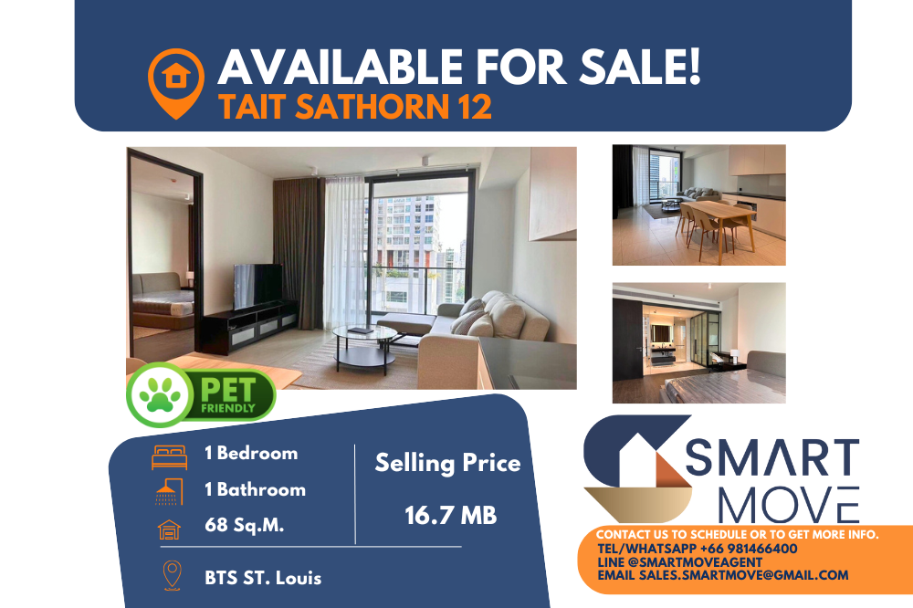 For SaleCondoSathorn, Narathiwat : 🔥FOR SALE !! Rare Item !! Pet friendly !! 🔥Code C20240301732.......Tait Sathorn 12, 1 bedroom, 1 bathroom, high floor 16+, furnished, Special Deal!!📢📢