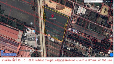 For SaleLandChiang Mai : Cheap land for sale on the Chiang Mai-Lampang Superhighway (area 16 -0 - 82 rai, total price 125,000,000 baht), Saraphi Subdistrict, Saraphi District, Chiang Mai