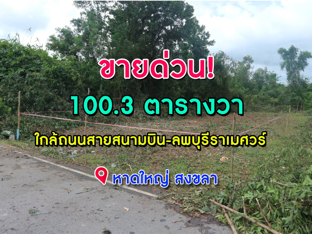 For SaleLandHatyai Songkhla : Land for sale urgently!! 1 ngan, near Hat Yai Airport, convenient to travel in and out.