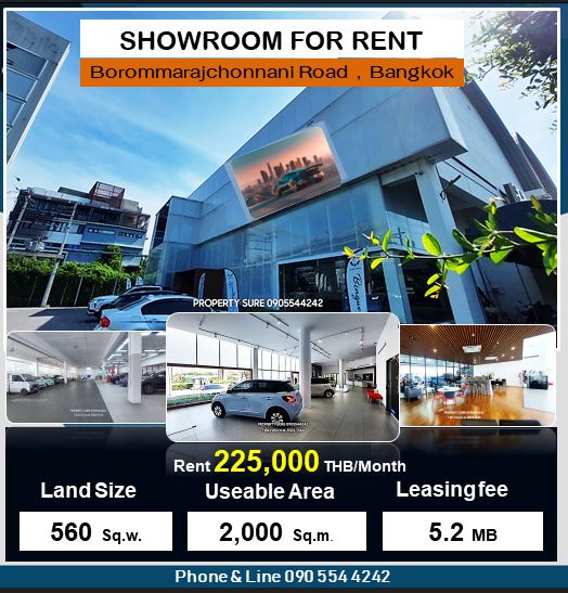 For RentShowroomPinklao, Charansanitwong : Showroom for rent, transfer + rent showroom with service center, size 1-1-60.8 rai, usable area over 2,000 sq m., Boromratchonnanee Rd.