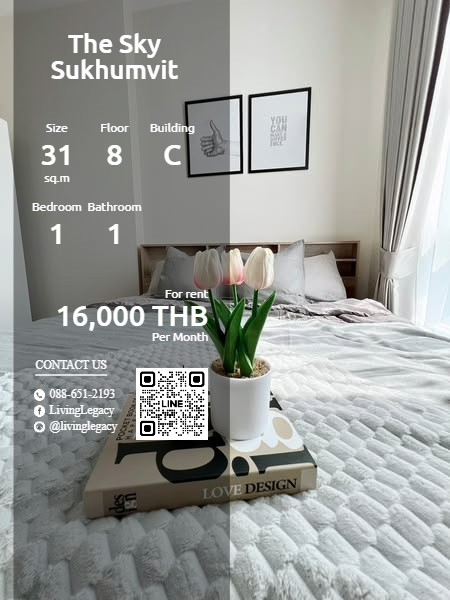 For RentCondoOnnut, Udomsuk : SO5OOD Condo for rent The Sky Sukhumvit 31 sq m. 8th floor, Building C line id : @livinglegacy