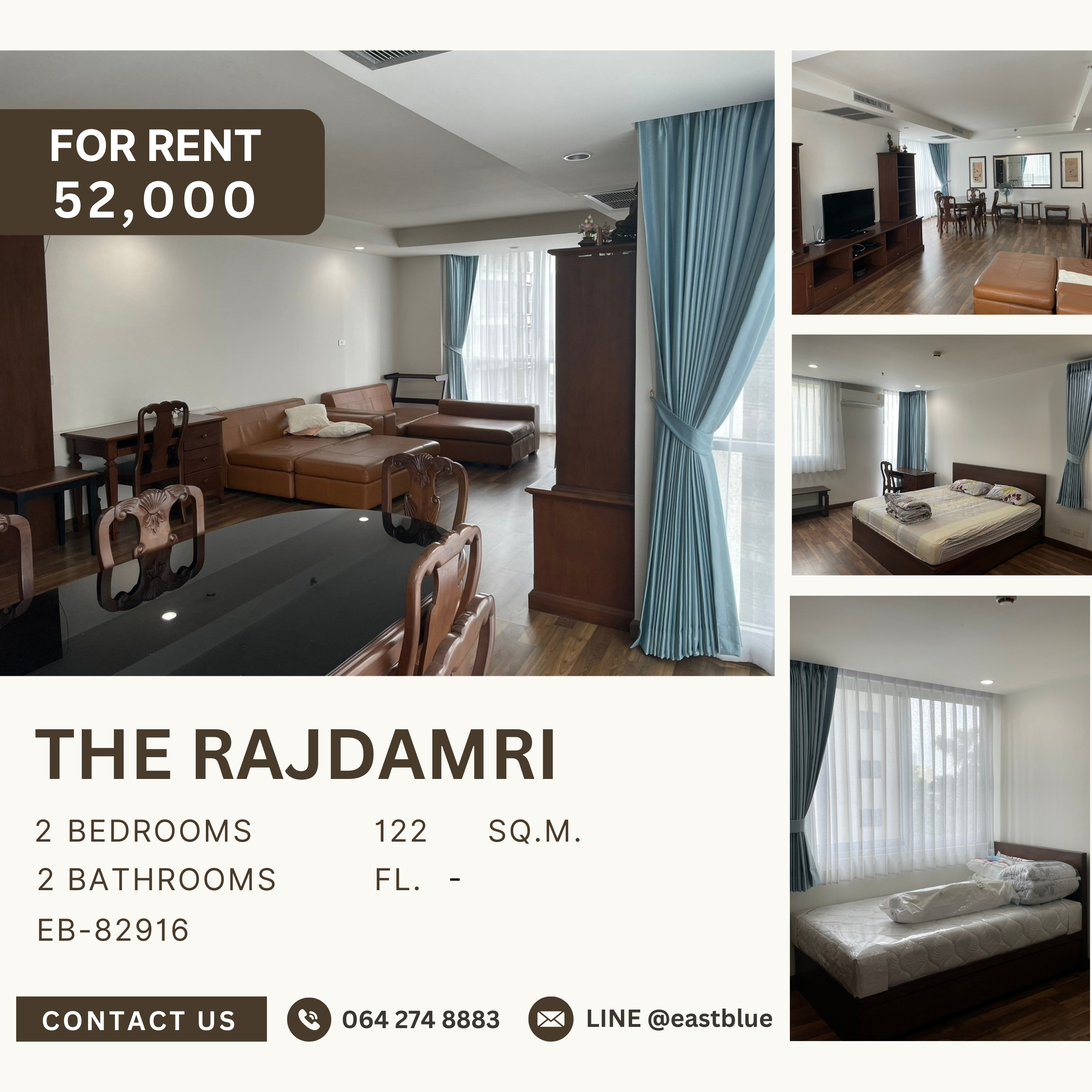 ให้เช่าคอนโดวิทยุ ชิดลม หลังสวน : The Rajdamri, 2 bed, 52000 per month