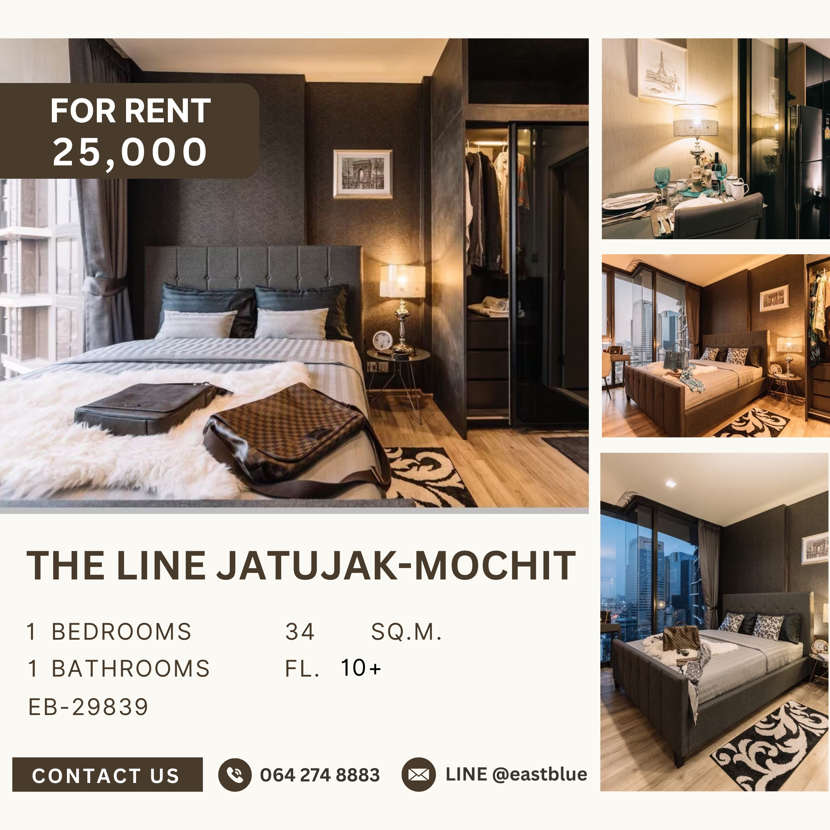 For RentCondoSapankwai,Jatujak : The Line Jatujak-Mochit, 1 bed, 25000 per month