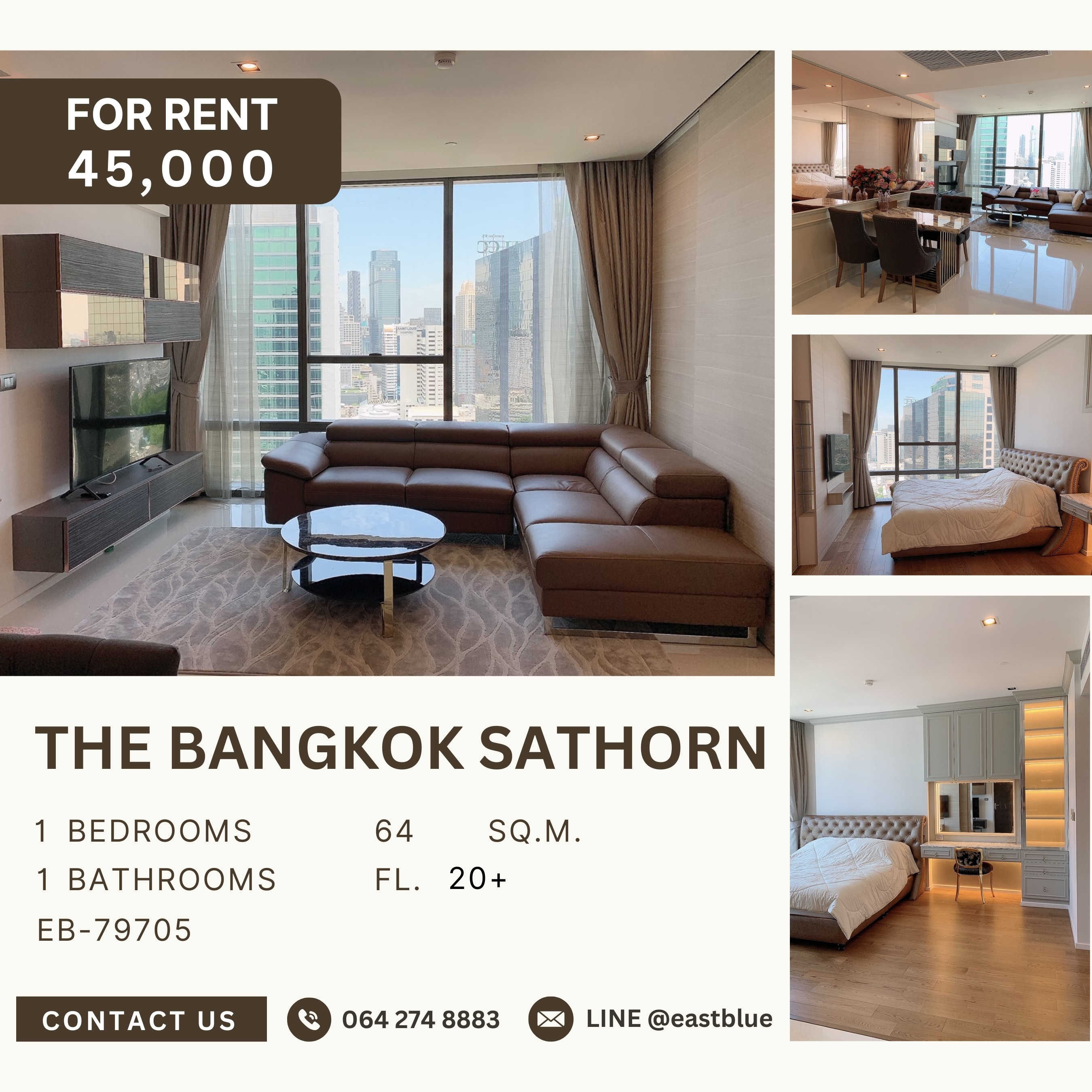 For RentCondoSathorn, Narathiwat : The Bangkok Sathorn, 1 bed, 45000 per month