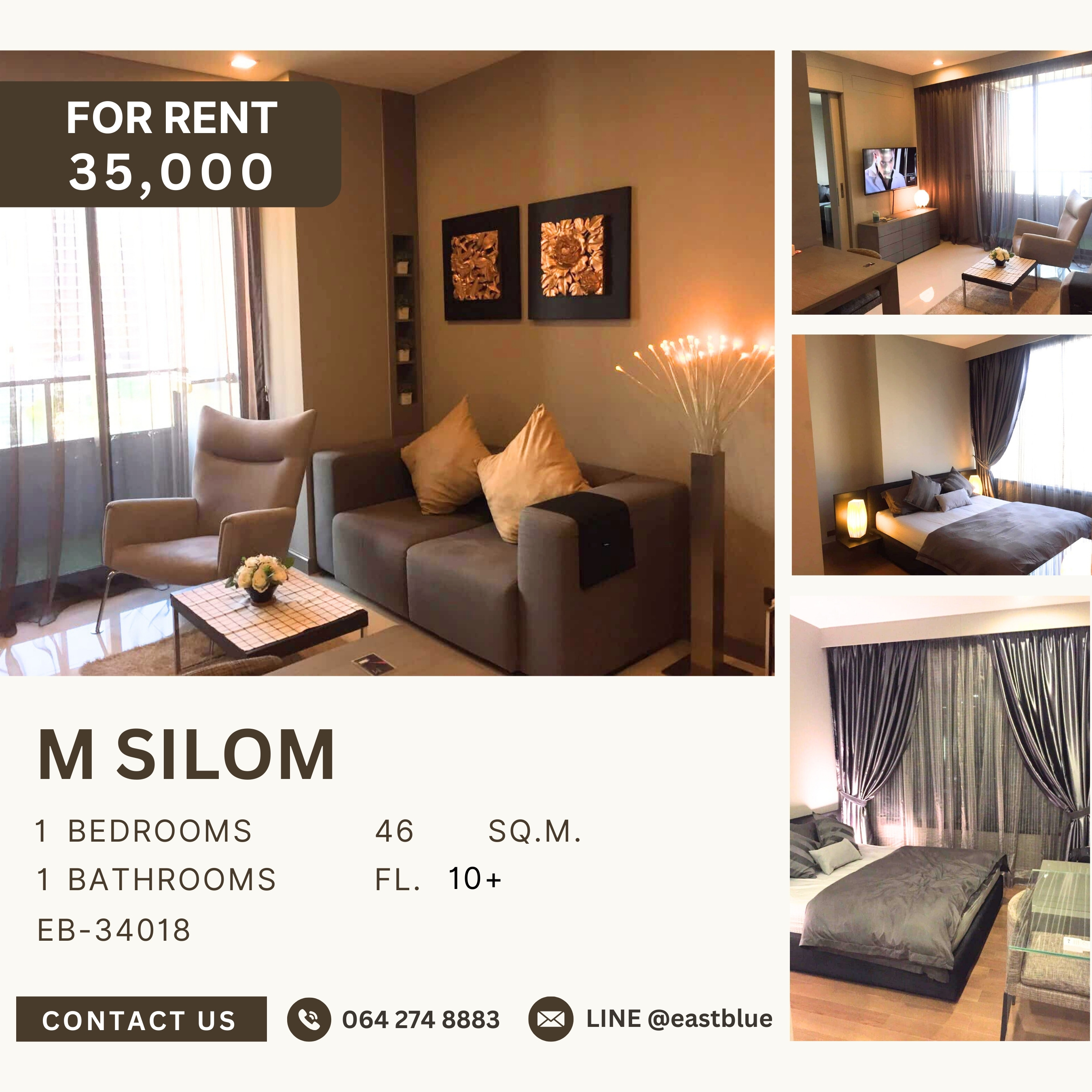 ให้เช่าคอนโดสีลม ศาลาแดง บางรัก : M Silom, 1 bed, 35000 per month