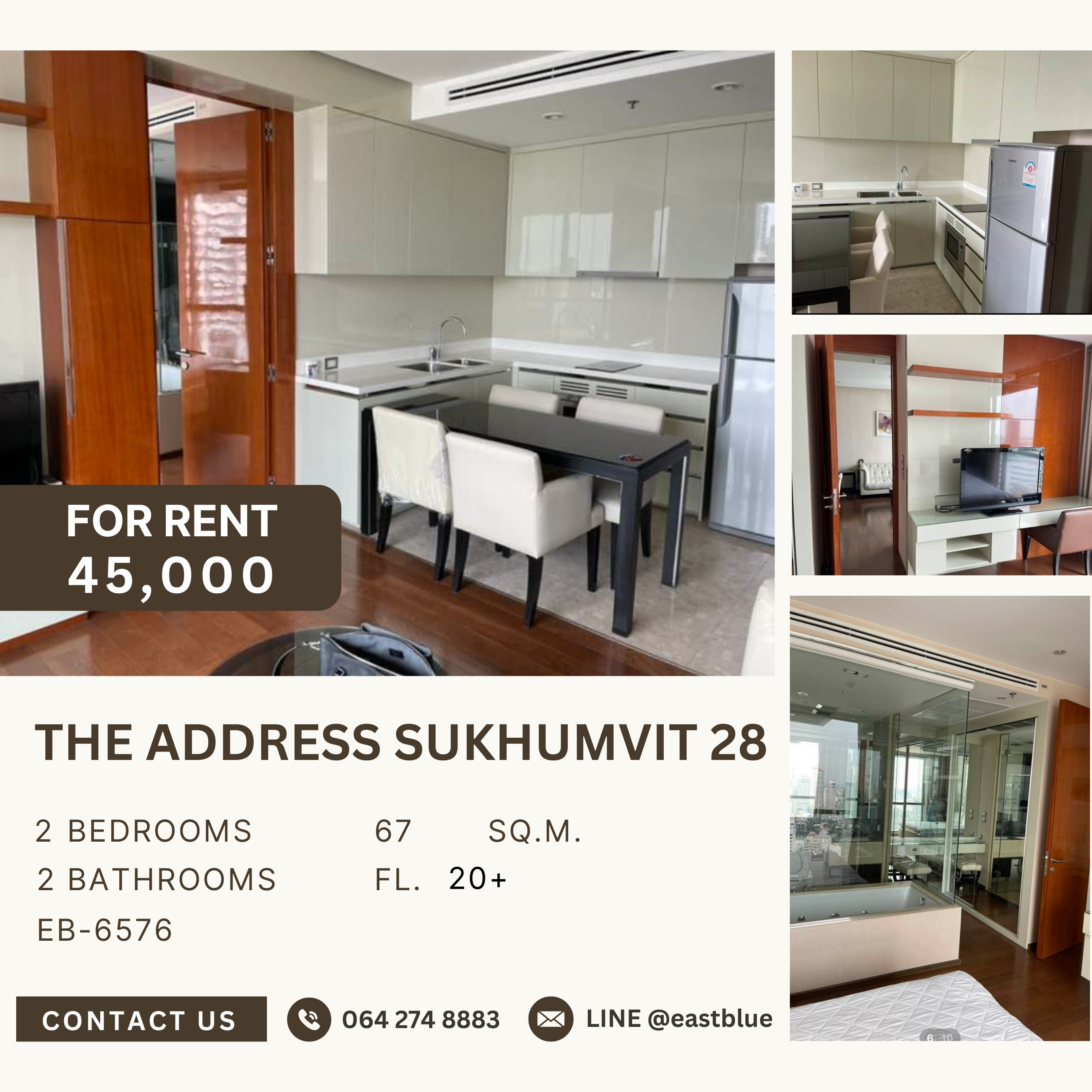 ให้เช่าคอนโดสุขุมวิท อโศก ทองหล่อ : The Address Sukhumvit 28, 2 bed, 45000 per month