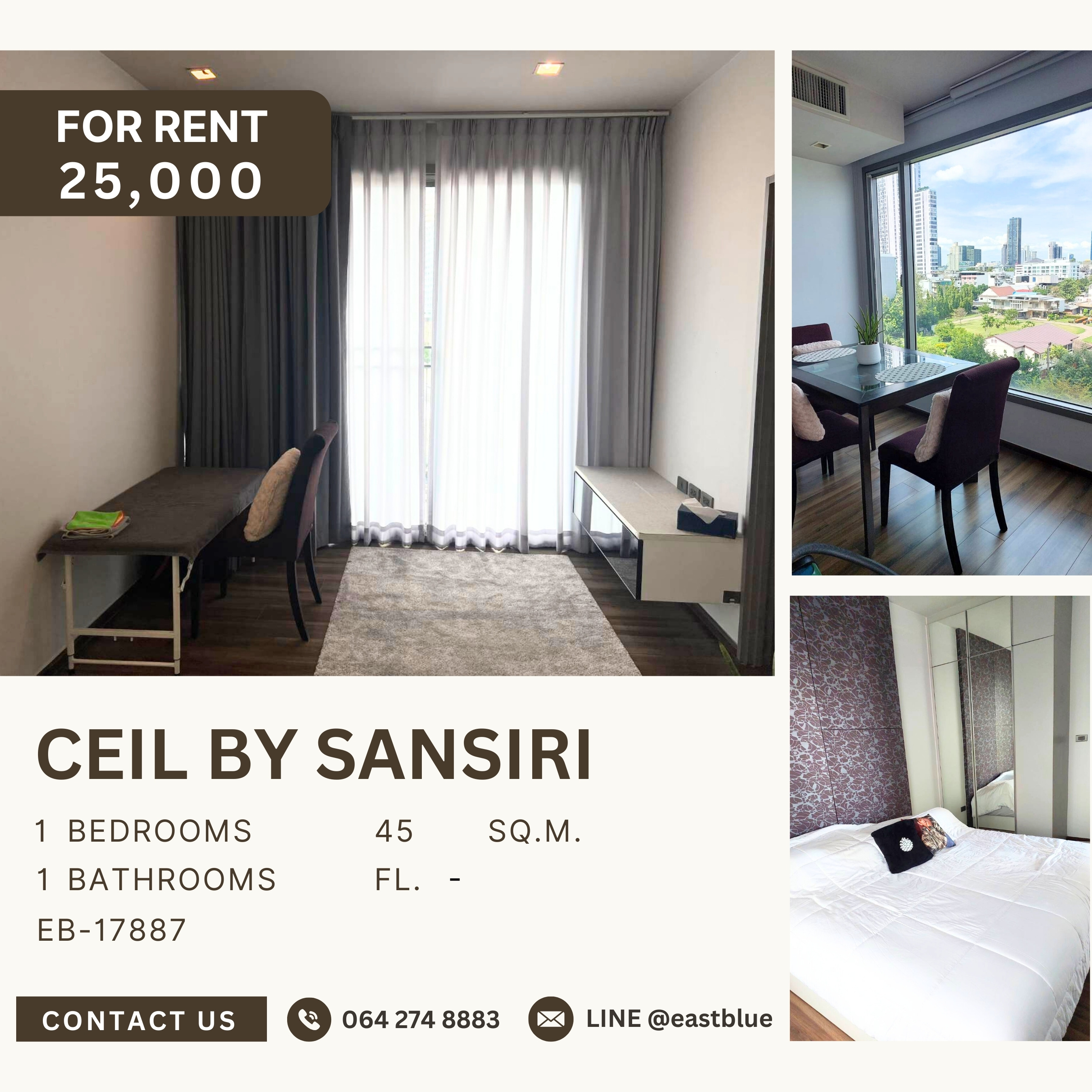 ให้เช่าคอนโดสุขุมวิท อโศก ทองหล่อ : Ceil by Sansiri, 1 bed, 25000 per month