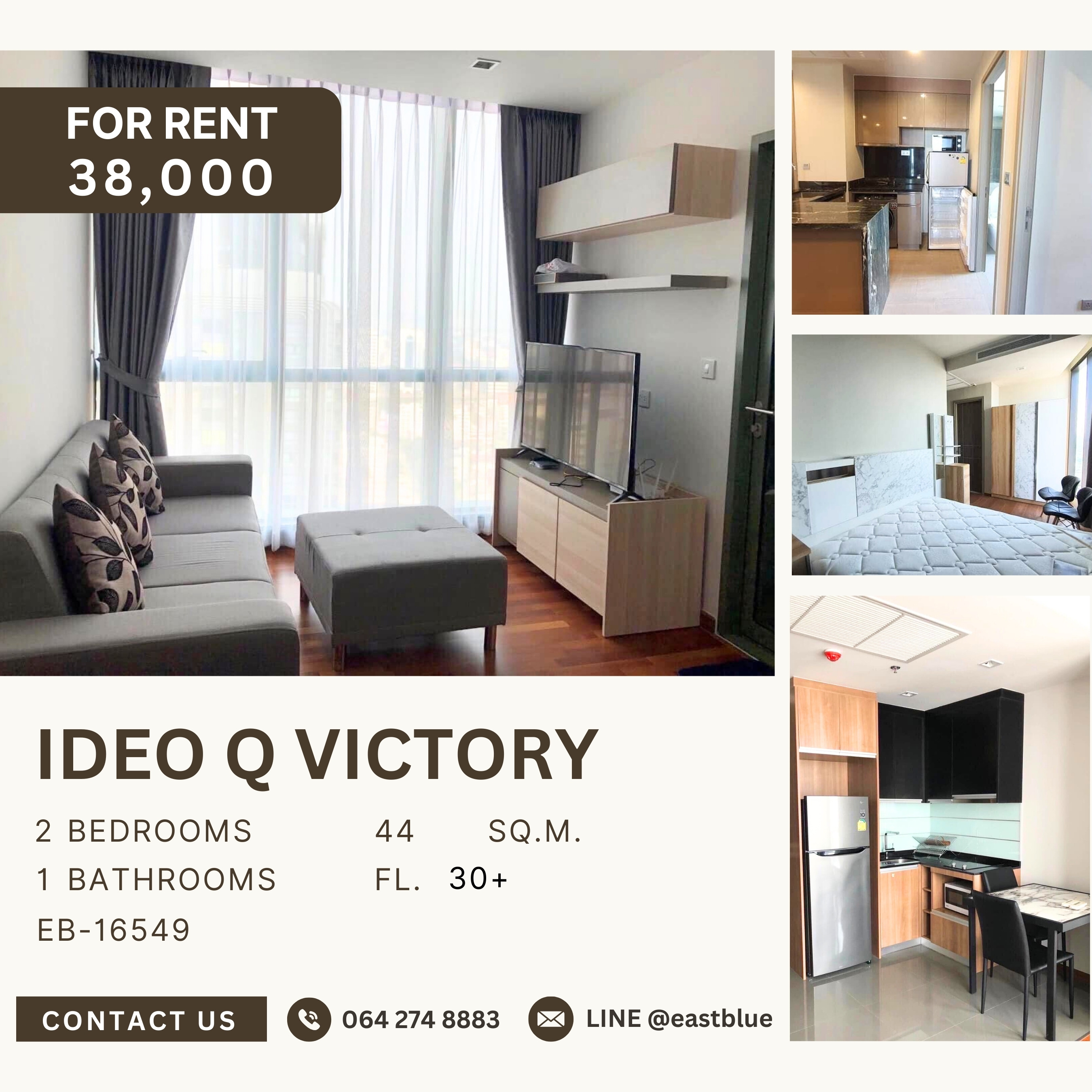 For RentCondoAri,Anusaowaree : Ideo Q Victory, 2 bed, 38000 per month