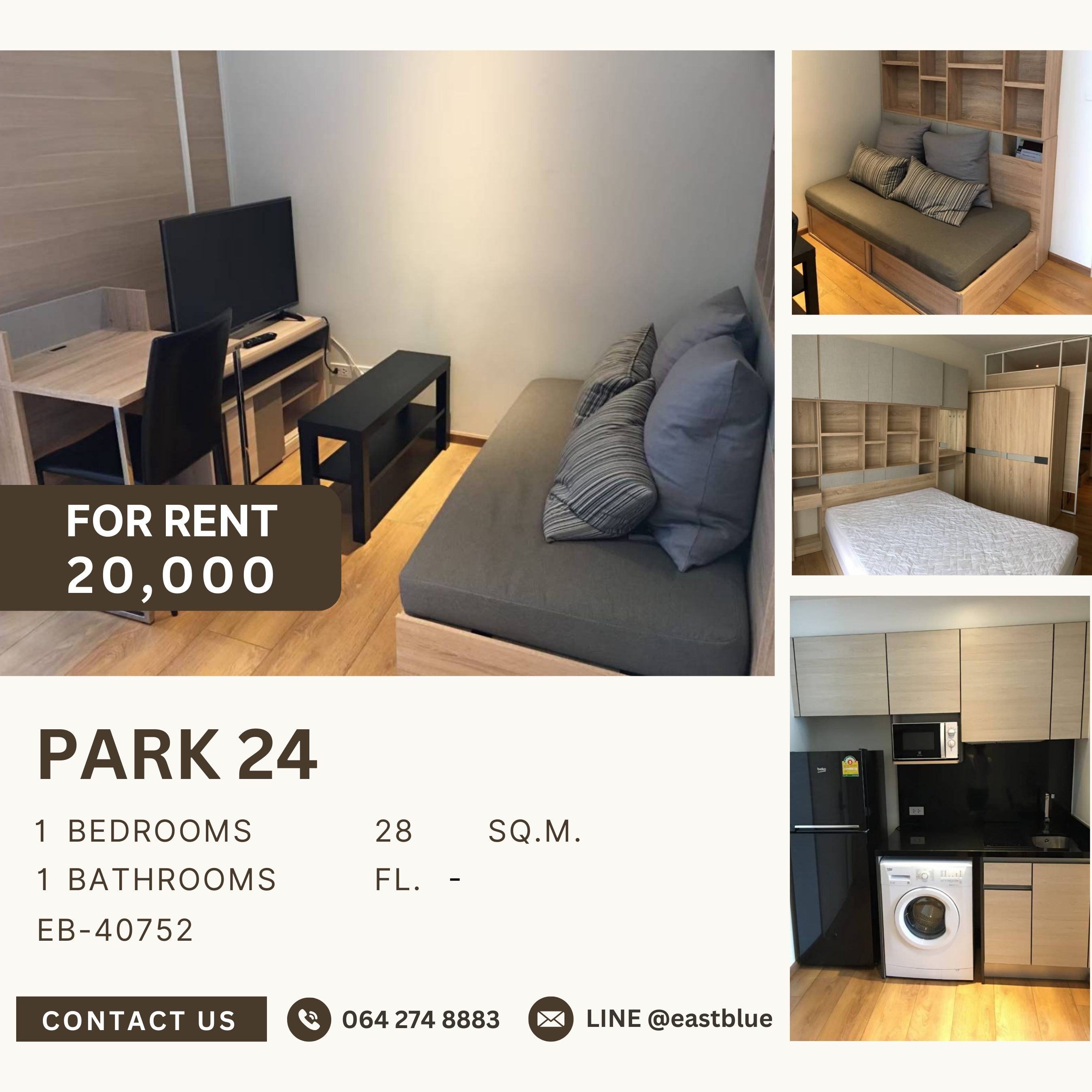 ให้เช่าคอนโดสุขุมวิท อโศก ทองหล่อ : Park 24, 1 bed, 20000 per month