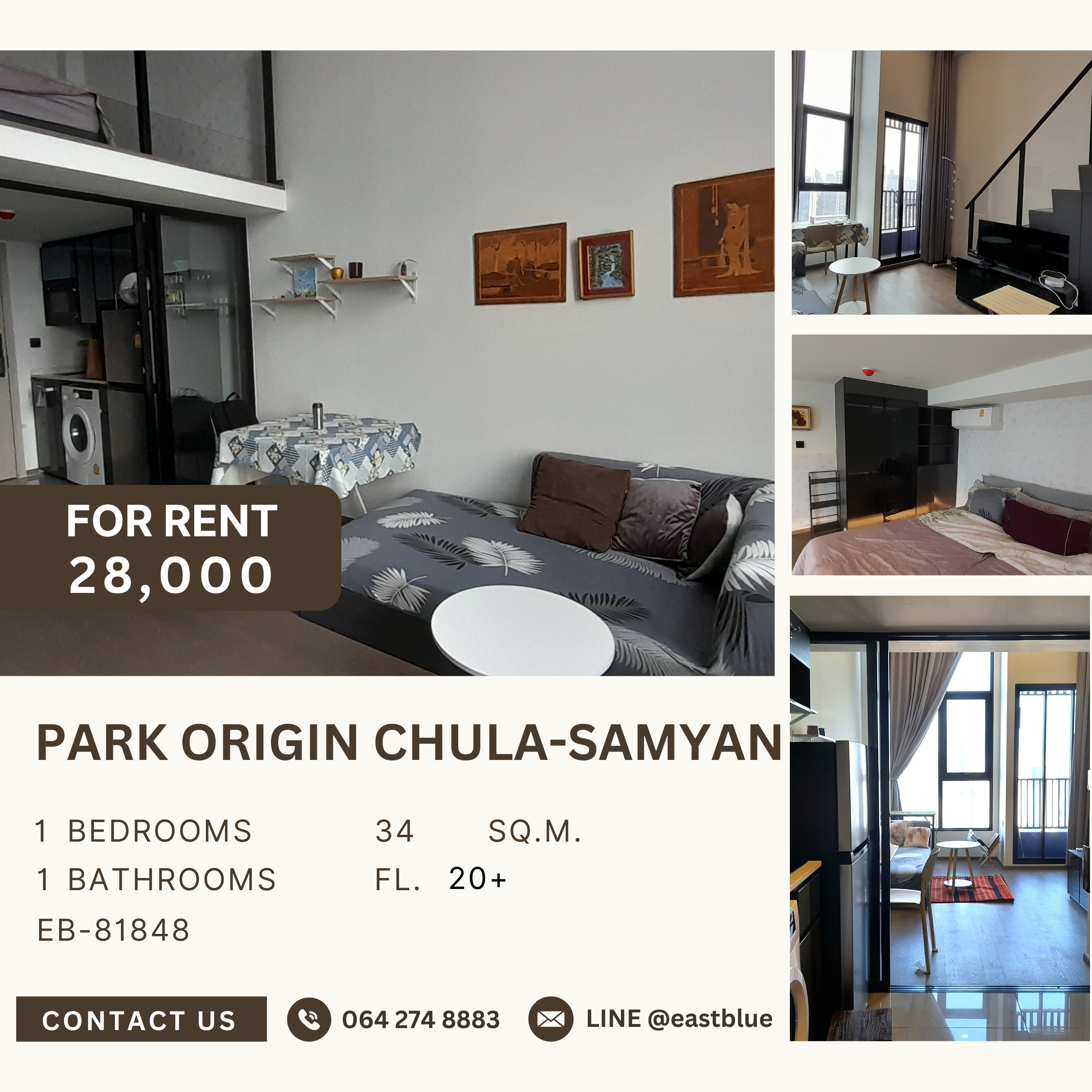 For RentCondoSiam Paragon ,Chulalongkorn,Samyan : Park Origin Chula-Samyan, 1 bed, 28000 per month