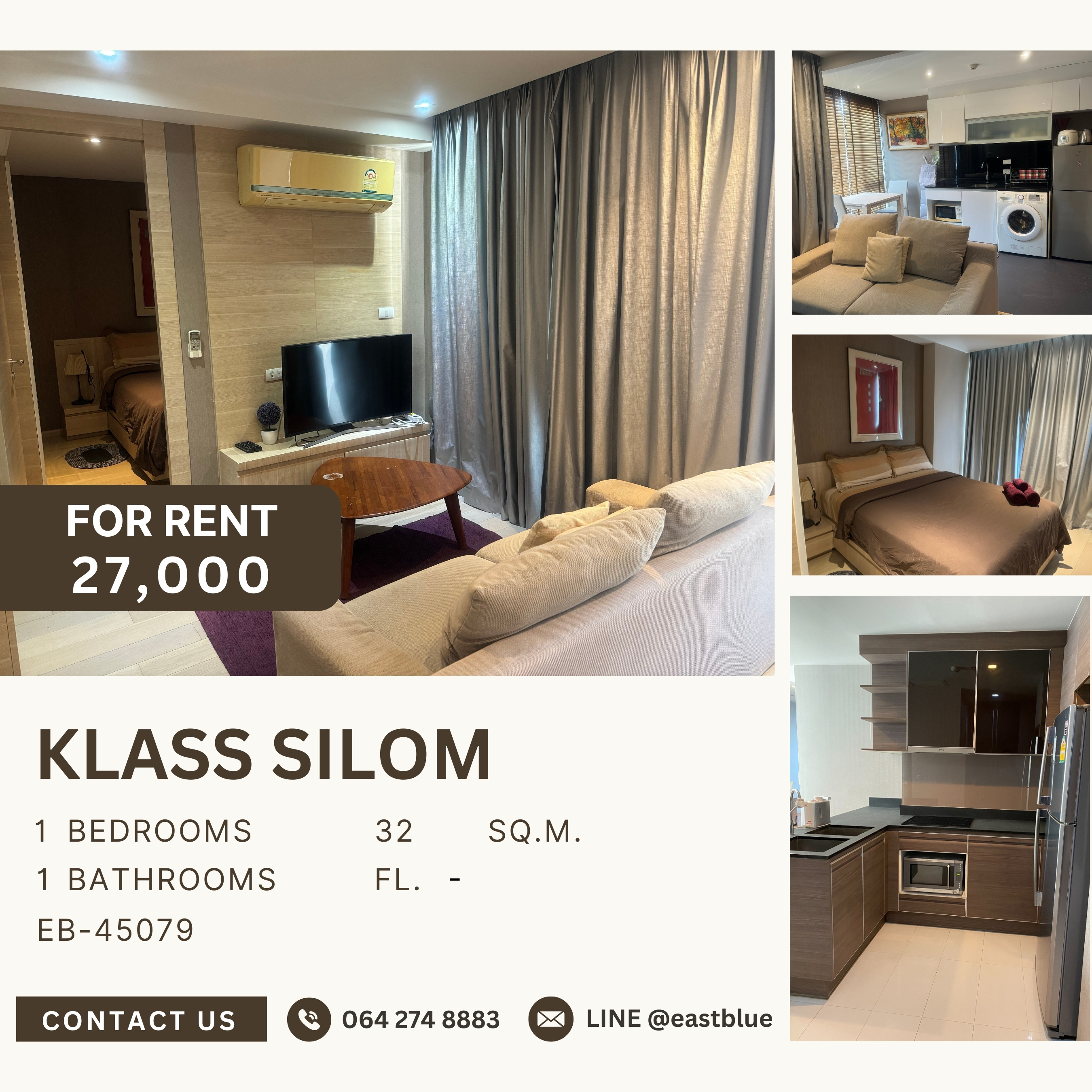 For RentCondoSilom, Saladaeng, Bangrak : Klass Silom, 1 bed, 27000 per month