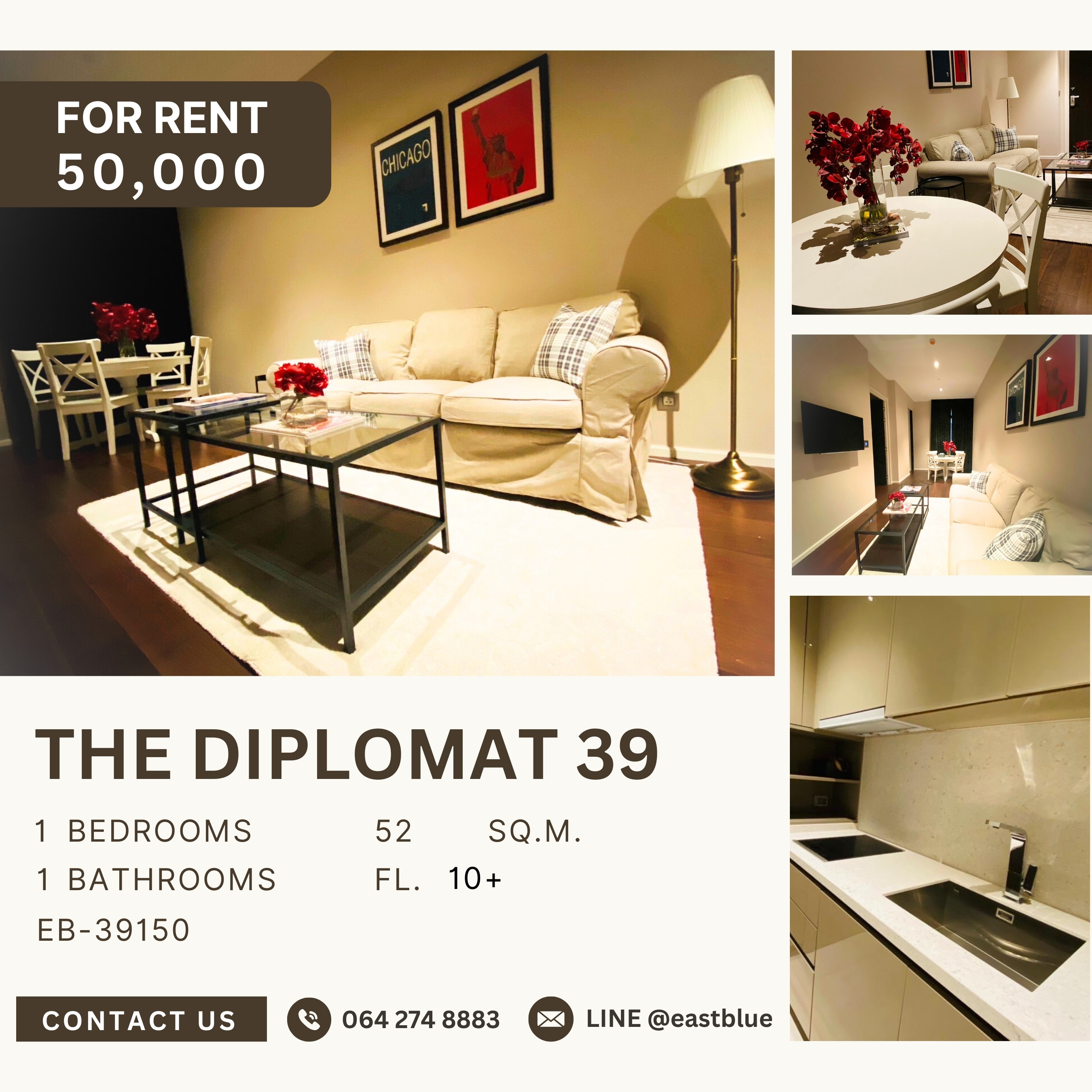 For RentCondoSukhumvit, Asoke, Thonglor : The Diplomat 39, 1 bed, 50000 per month