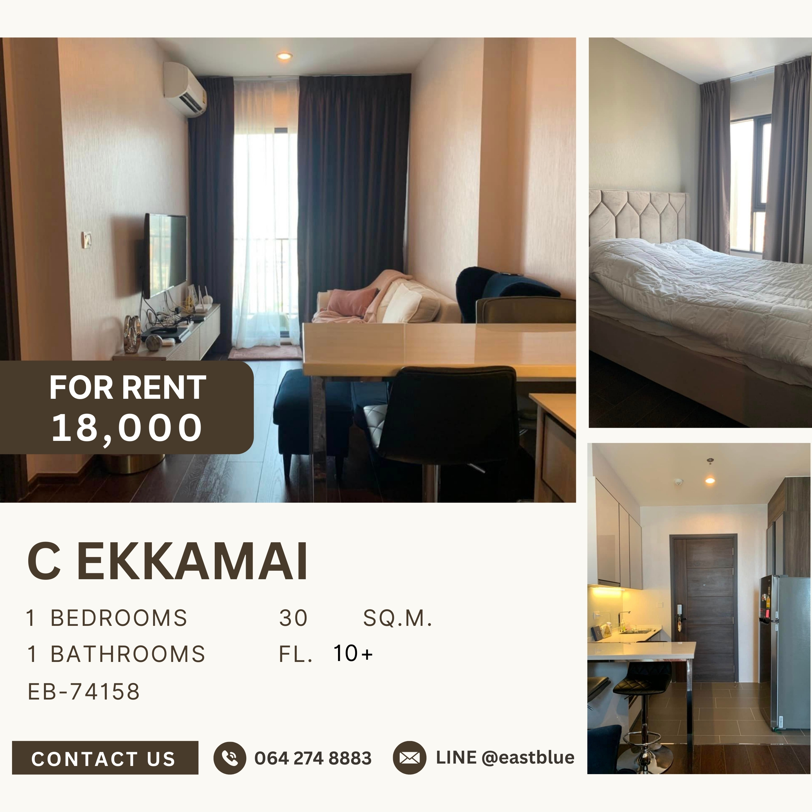 ให้เช่าคอนโดสุขุมวิท อโศก ทองหล่อ : C Ekkamai, 1 bed, 18000 per month