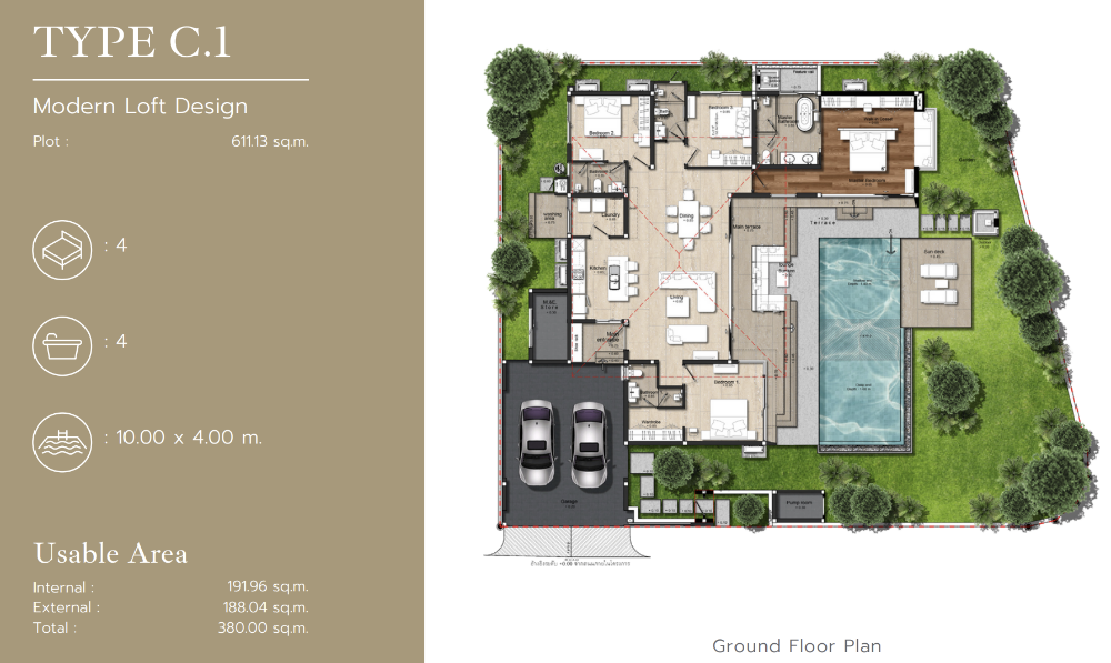 ขายบ้านกระบี่ : ขายบ้านเดี่ยว  โบทานิก้า กระบี่ ไทป์ ซี 380 ตร.ม. ใกล้ สนามบิน