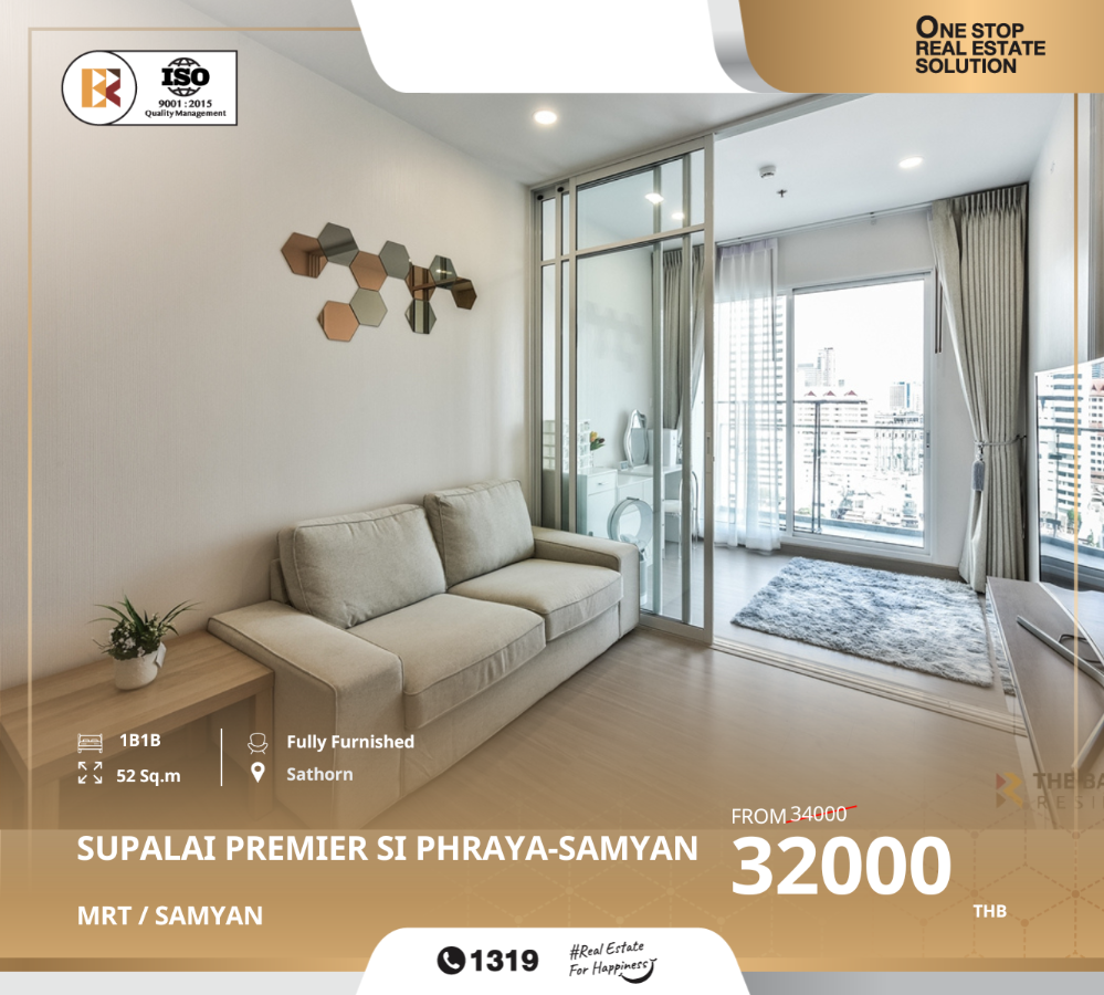 For RentCondoSiam Paragon ,Chulalongkorn,Samyan : Beautiful unit supalai premier si phraya-samyan, near bts