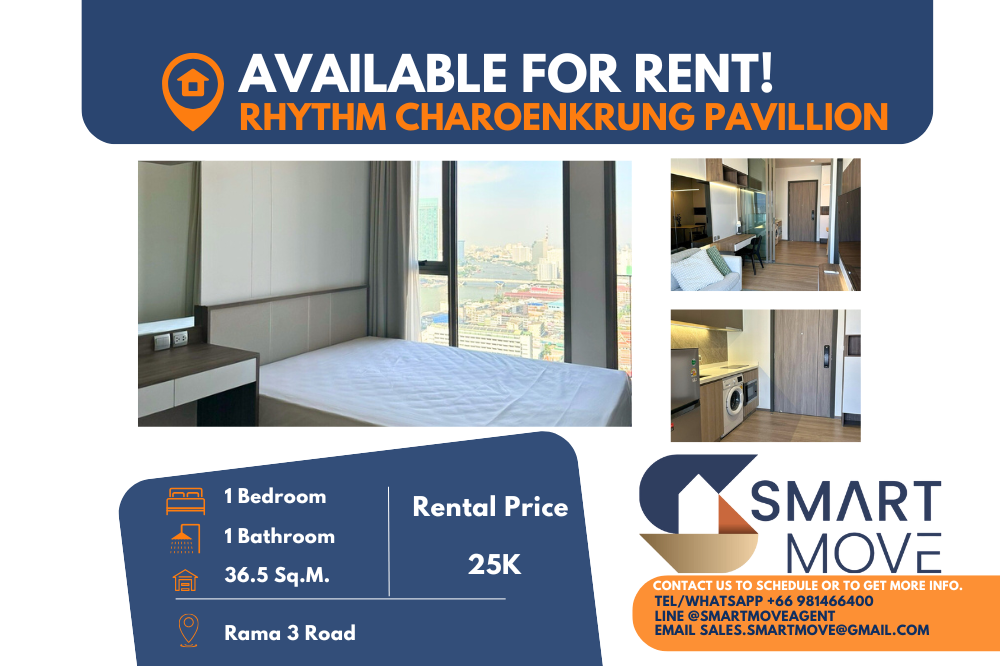 For RentCondoSathorn, Narathiwat : 🔥FOR RENT !! 🔥Code C20241200003..........Rhythm Charoenkrung Pavillion, 1 bedroom, 1 bathroom, North Facing, high floor 32+, furnished, ready to move in📣📣