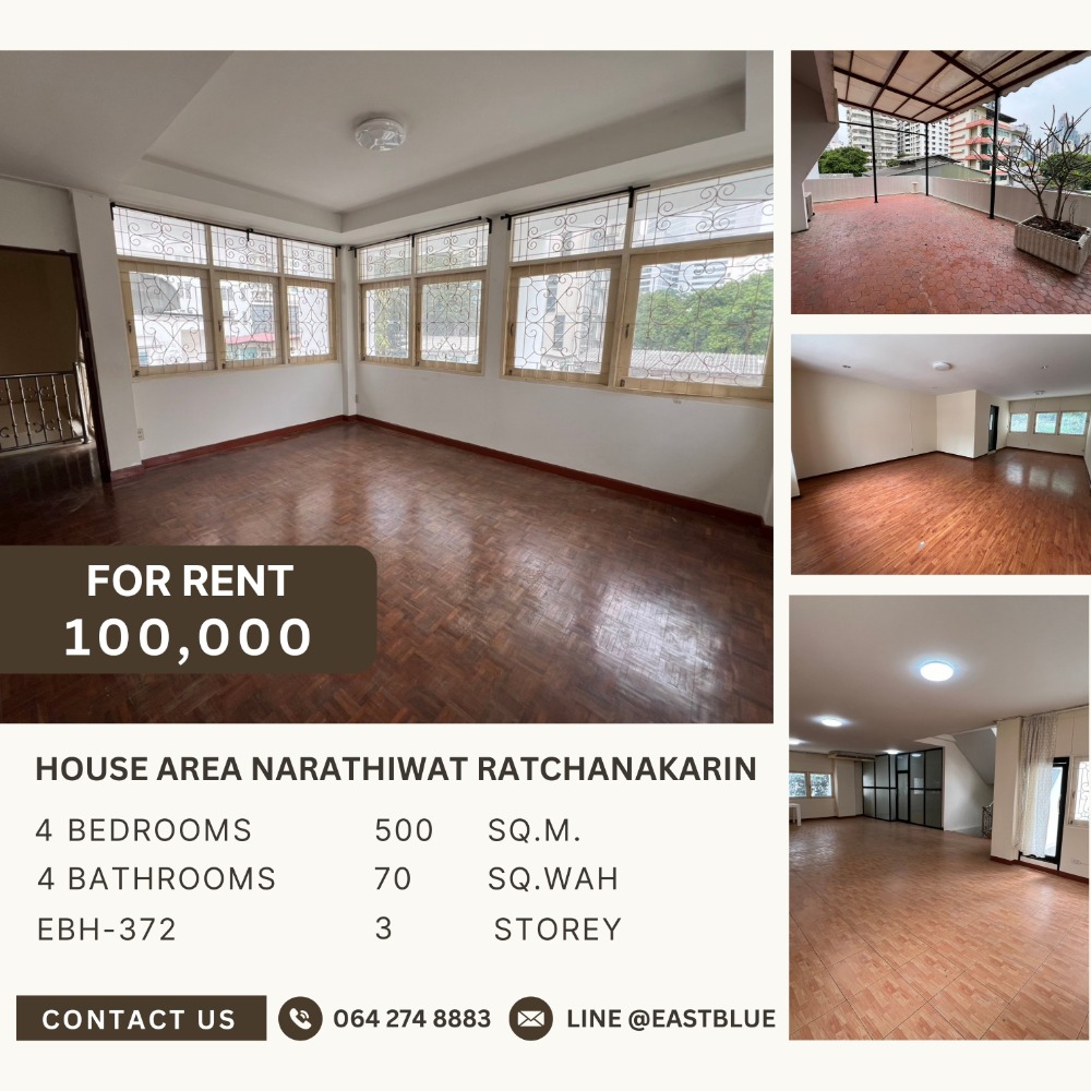 For RentHome OfficeSathorn, Narathiwat : Single house in the heart of Sathorn, area 70 sq w., usable area 500 sq m., located in the business district, complete food, convenient transportation, walk 600 m. to BTS Chong Nonsi