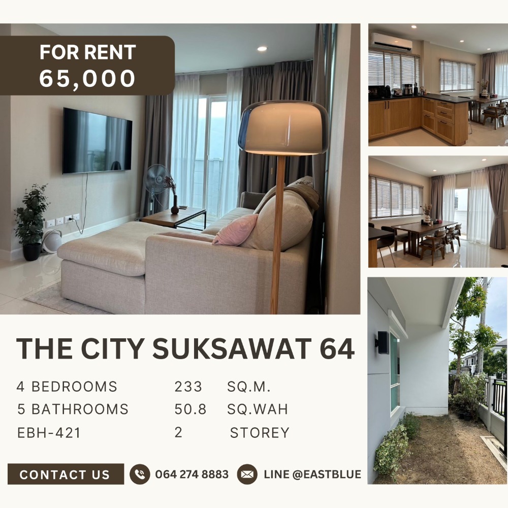 For RentHouseRathburana, Suksawat : For rent: 2-storey detached house, new project, good atmosphere, quiet, The City Suk Sawat 64