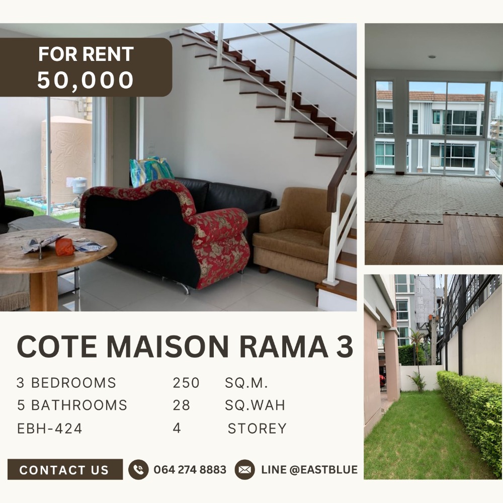 For RentTownhouseRama3 (Riverside),Satupadit : Urgent! 4-Story Townhomes in Prime Rama 3 Location! For Sale/Rent 4-storey townhomes, corner plot, prime location in the heart of Rama 3, Cote Maison Rama 3 / Cote Maison Rama 3