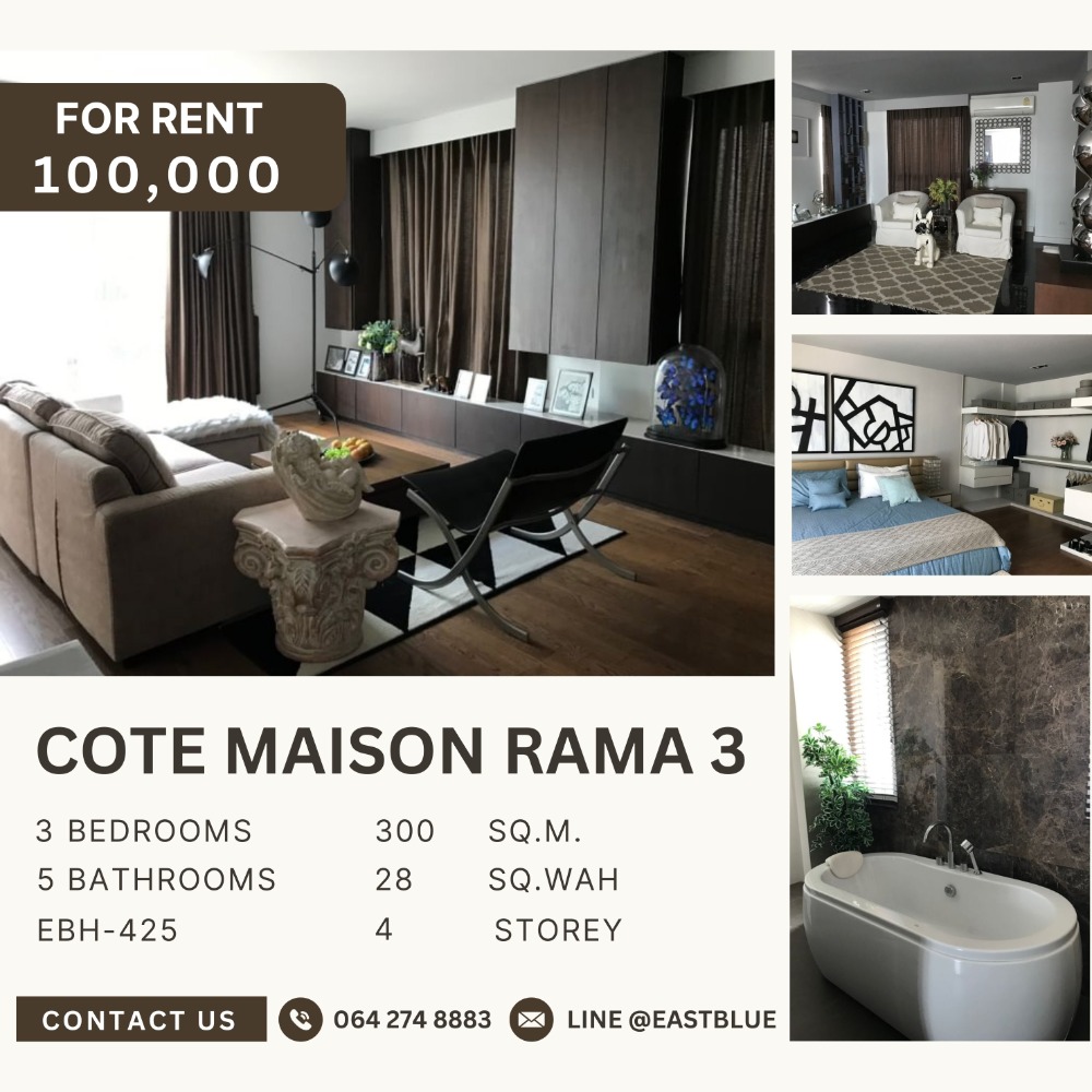 For RentTownhouseRama3 (Riverside),Satupadit : Urgent! Fully Furnished 4-Story Townhomes in Prime Rama 3 Location! For Sale/Rent 4-storey townhomes, corner plot, prime location in the heart of Rama 3, Cote Maison Rama 3 / Cote Maison Rama 3