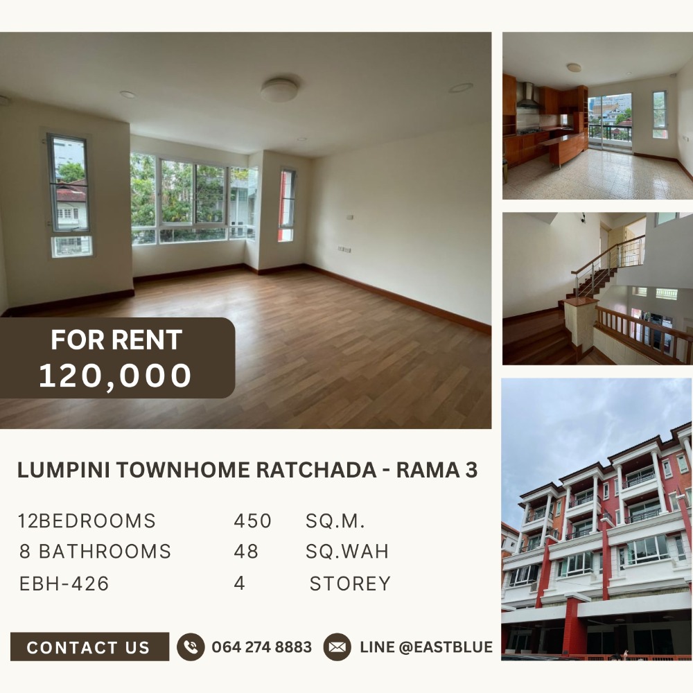 For RentTownhouseRama3 (Riverside),Satupadit : Townhomes in Prime Sathorn - Rama 3 Location! 4-storey twin house, 12 bedrooms, in the heart of the city, near Central Rama 3, only 400 meters.