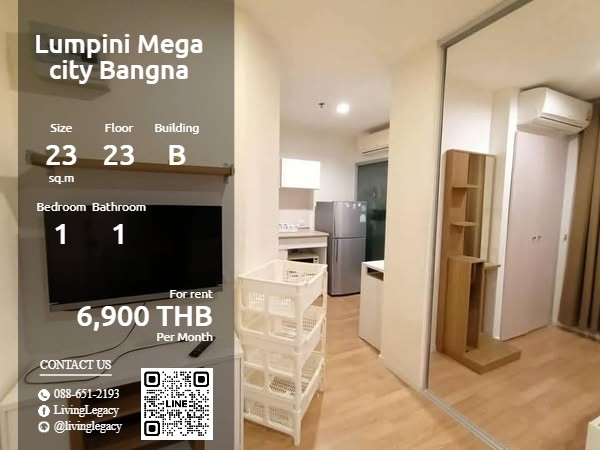 For RentCondoBangna, Bearing, Lasalle : SO7CAX Condo for rent Lumpini Mega city Bangna 23 sq m. 23rd floor, Building B line id : @livinglegacy