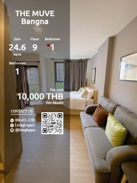 For RentCondoBangna, Bearing, Lasalle : SNUXSO Condo for rent THE MUVE Bangna 24.6 sq m. 9th floor line id : @livinglegacy