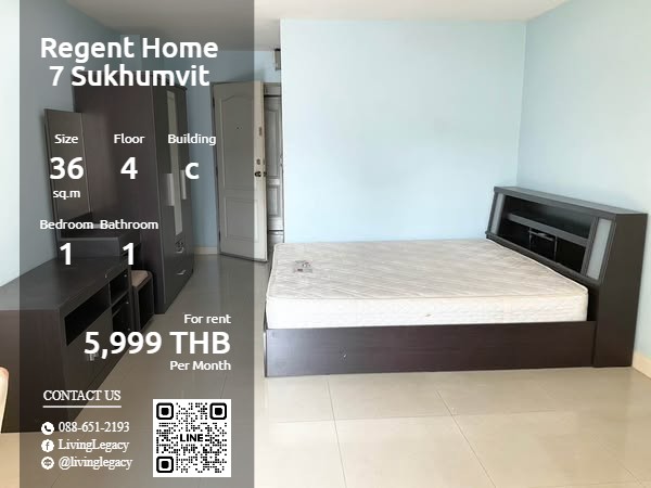 ให้เช่าคอนโดบางนา แบริ่ง ลาซาล : SOB1OS ให้เช่าคอนโด Regent Home 7 Sukhumvit 36 ตร.ม. ชั้น 4 ตึก c line id : @livinglegacy