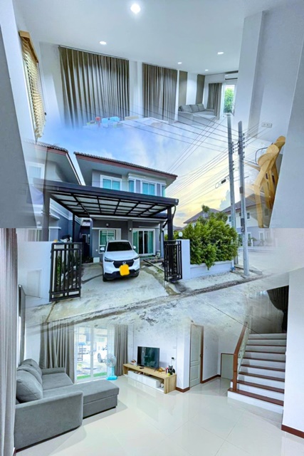 For RentHouseMin Buri, Romklao : BigC NongChok 1.4 km.house on conner 4bed 3bath 46sq.wa.186 sq.m. with fur Nong Chok Market 500m.