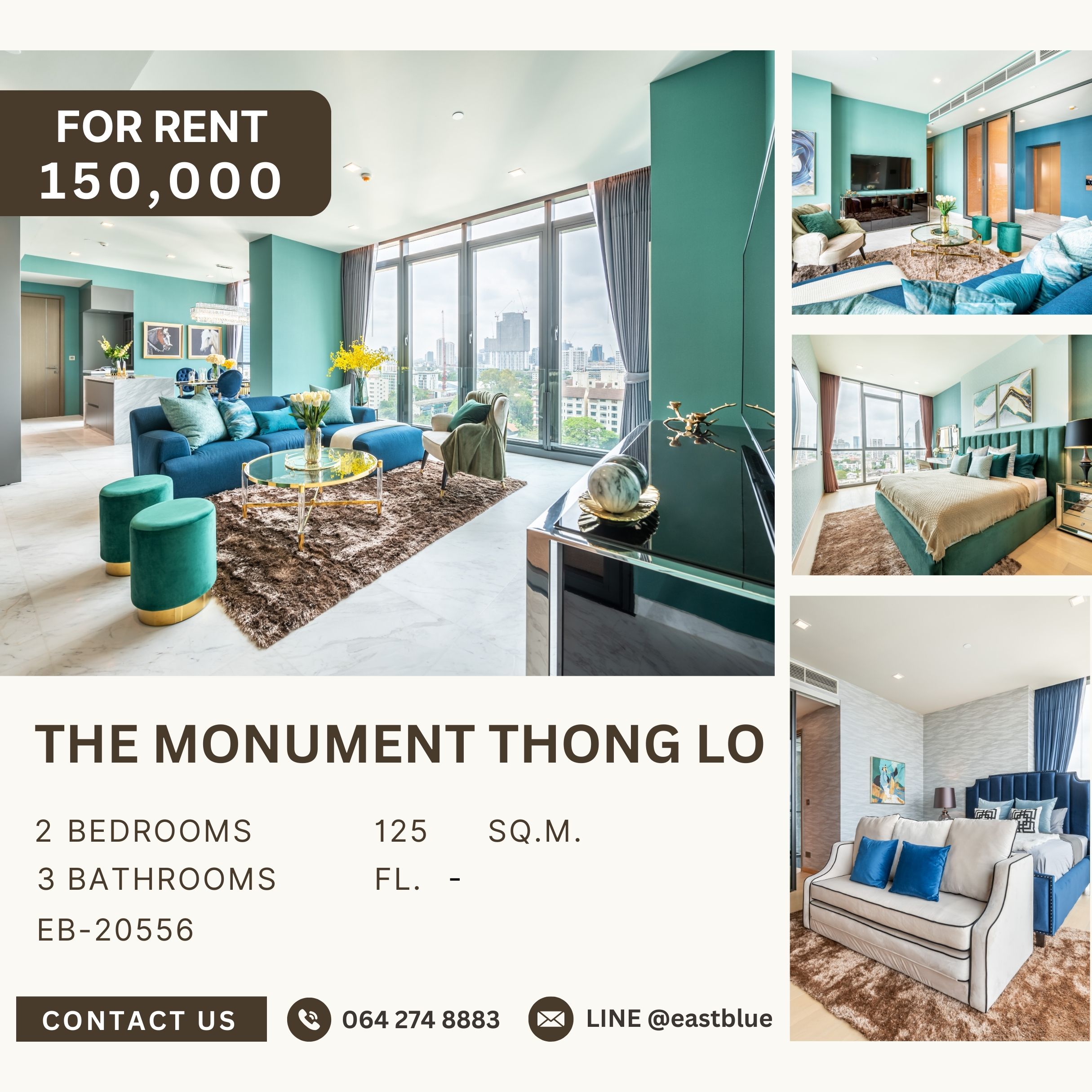 ให้เช่าคอนโดสุขุมวิท อโศก ทองหล่อ : The Monument Thong Lo, 2 bed, 150000 per month