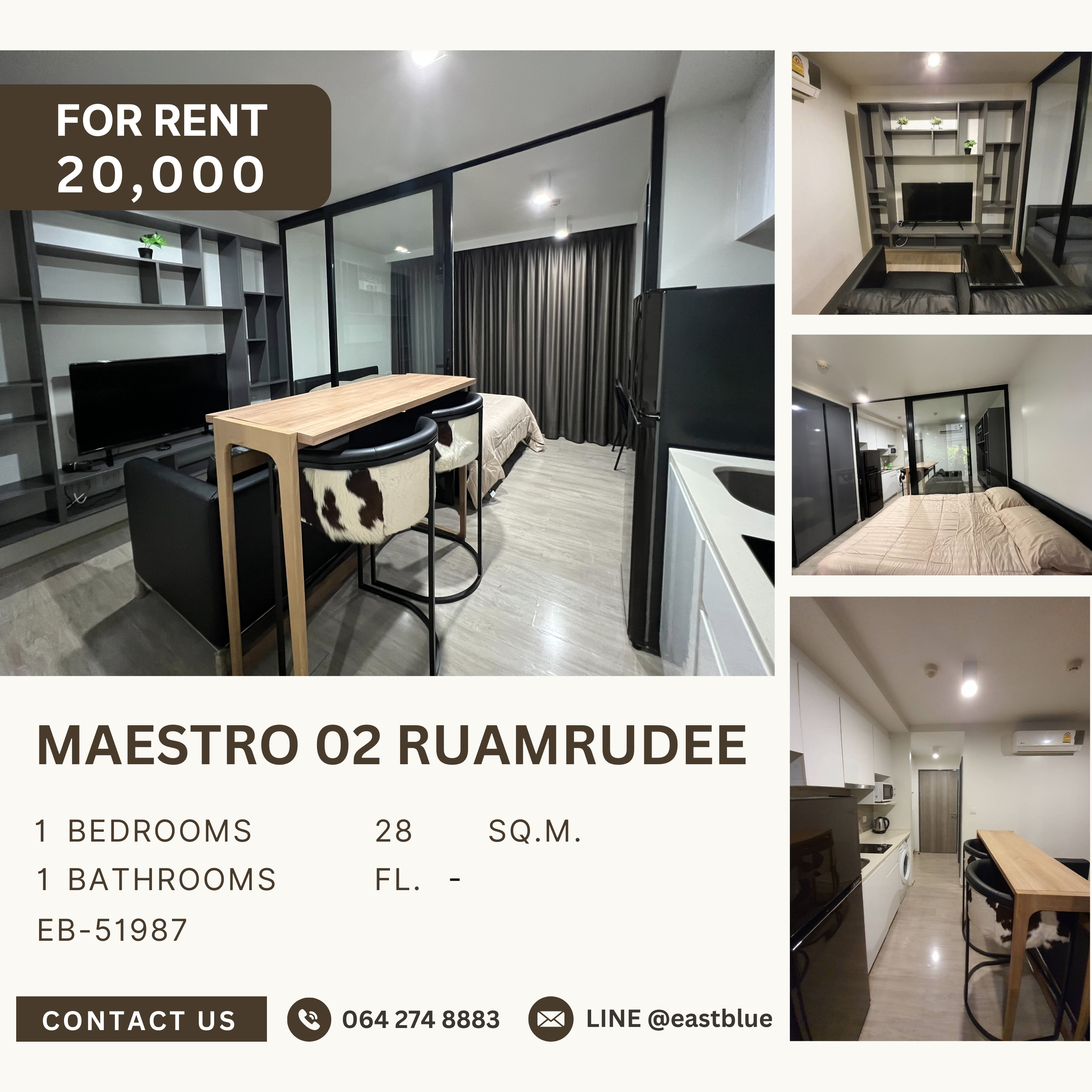 For RentCondoWitthayu, Chidlom, Langsuan, Ploenchit : Maestro 02 Ruamrudee, 1 bed, 20000 per month