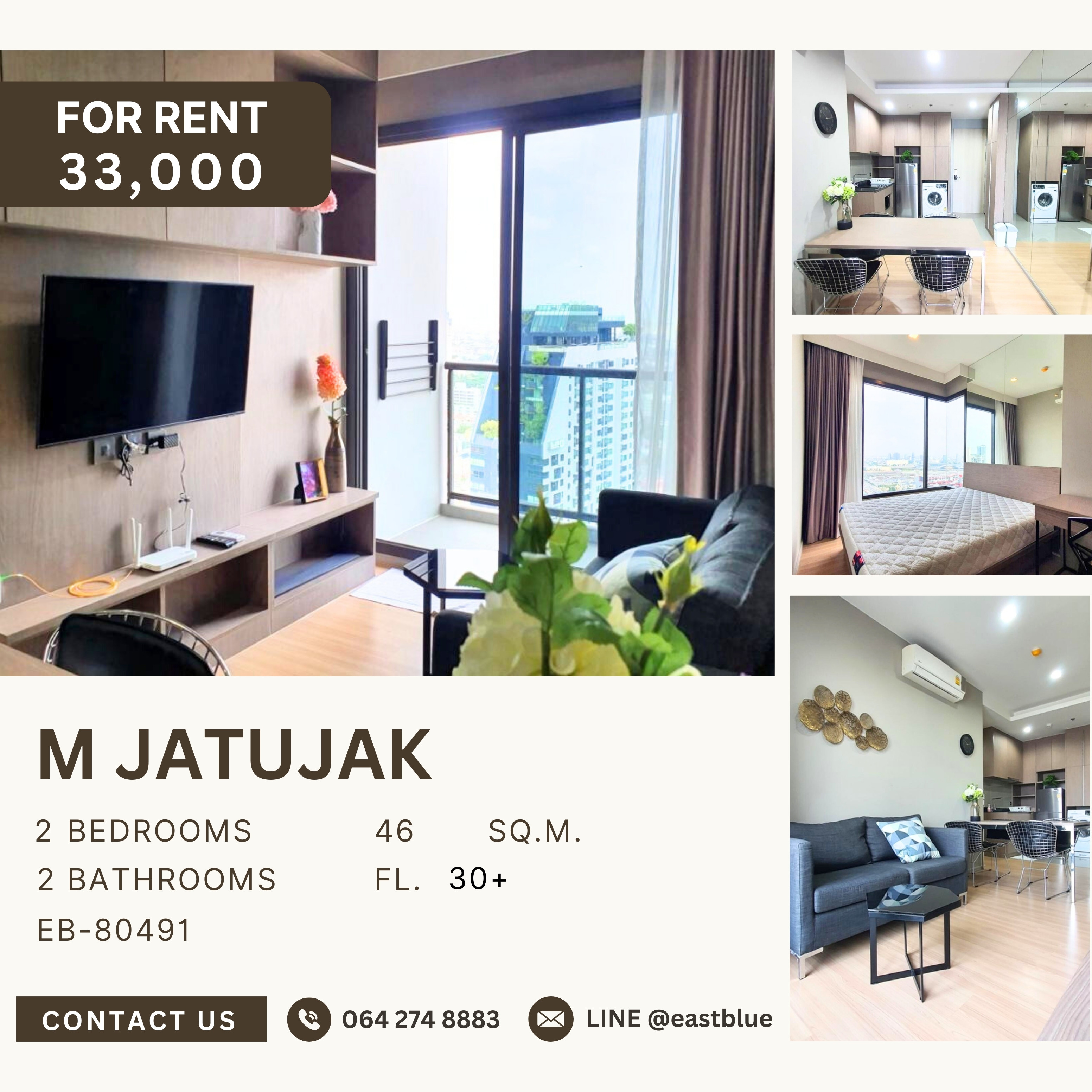 For RentCondoSapankwai,Jatujak : M Jatujak, 2 bed, 33000 per month