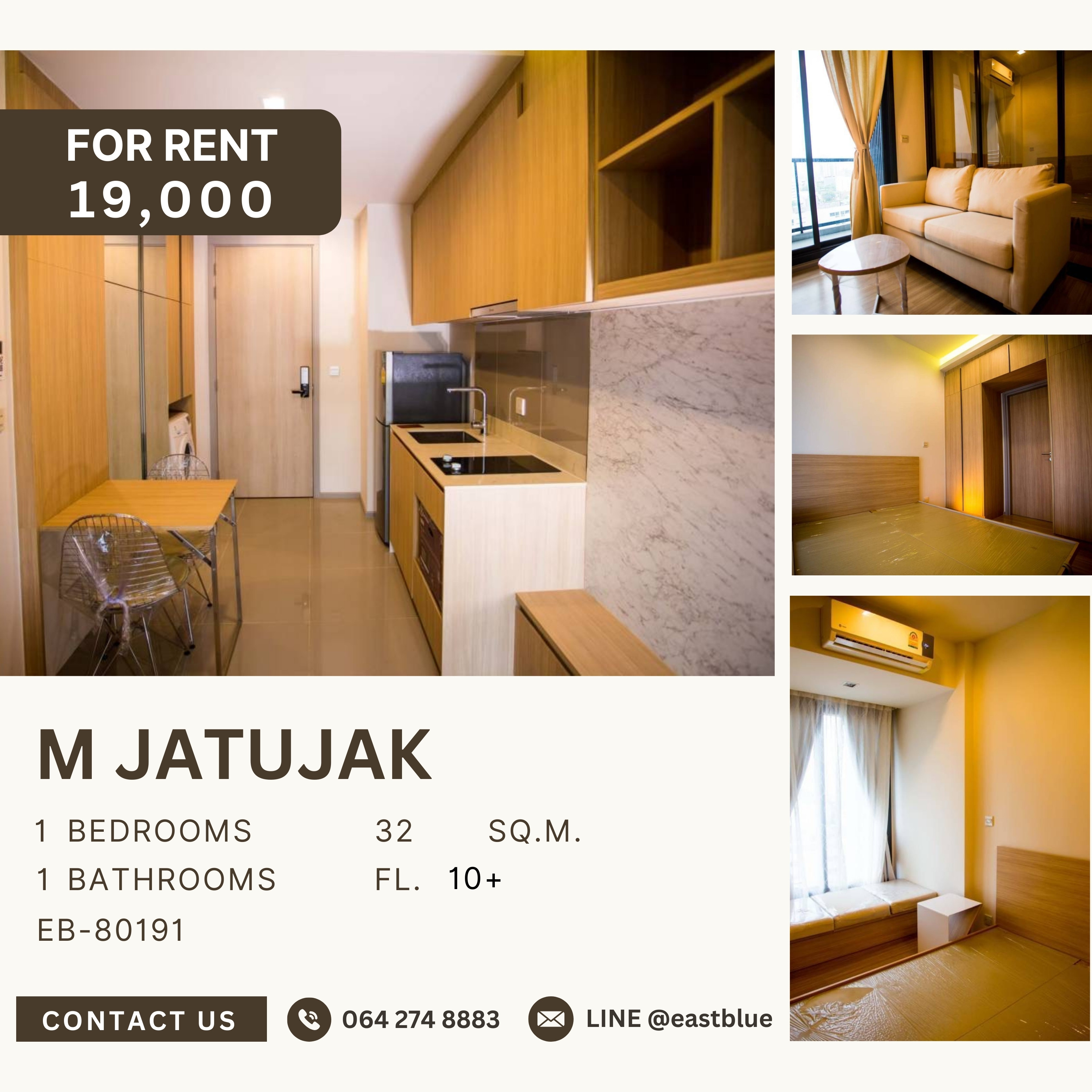 For RentCondoSapankwai,Jatujak : M Jatujak, 1 bed, 19000 per month