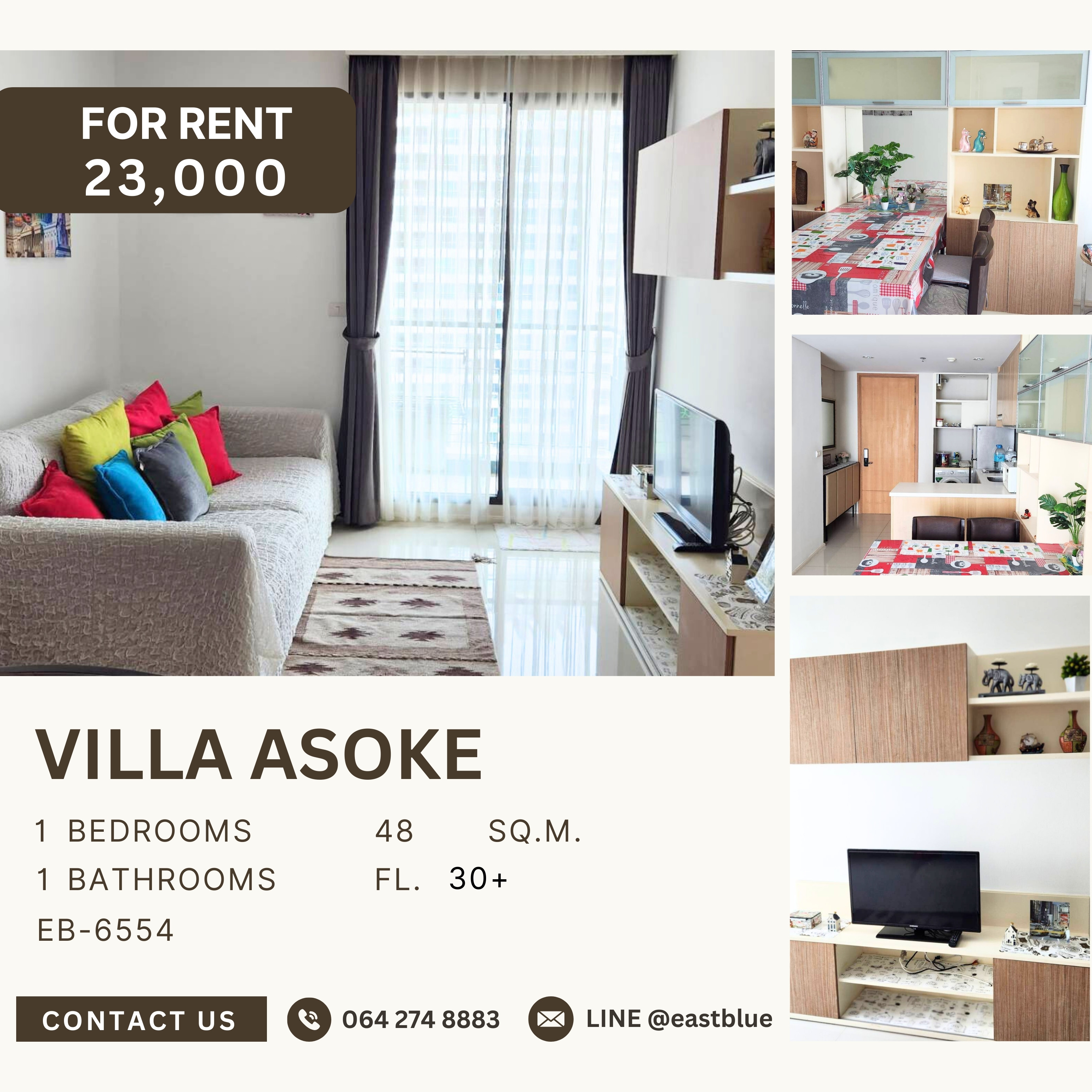 For RentCondoRama9, Petchburi, RCA : Villa Asoke, 1 bed, 23000 per month