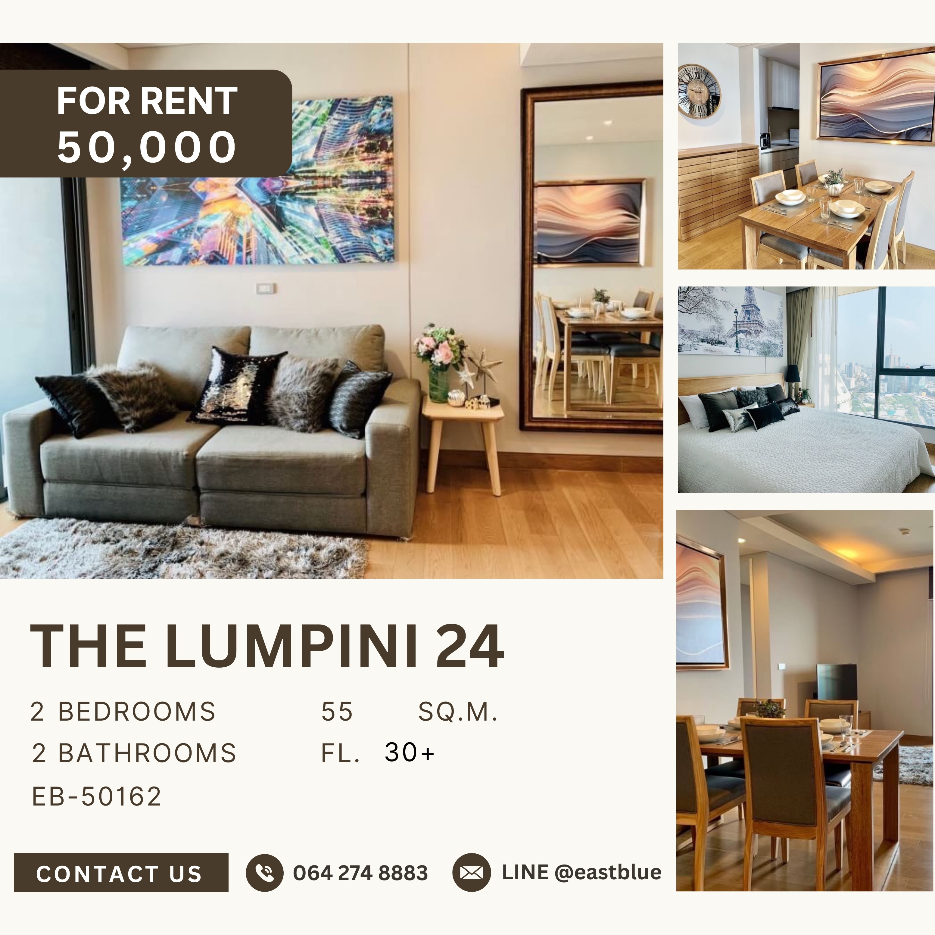 For RentCondoSukhumvit, Asoke, Thonglor : The Lumpini 24, 2 bed, 50000 per month