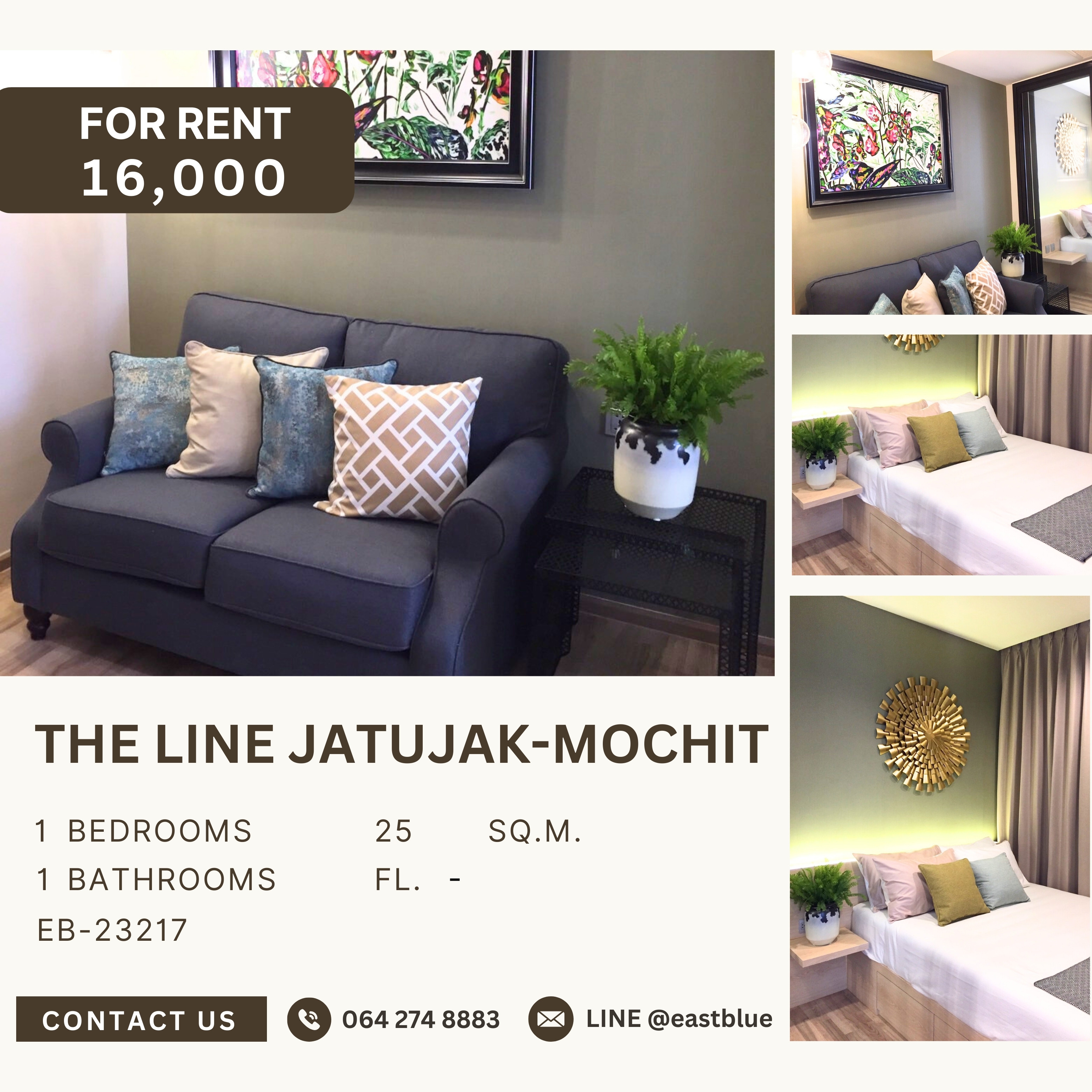 For RentCondoSapankwai,Jatujak : The Line Jatujak-Mochit, 1 bed, 16000 per month