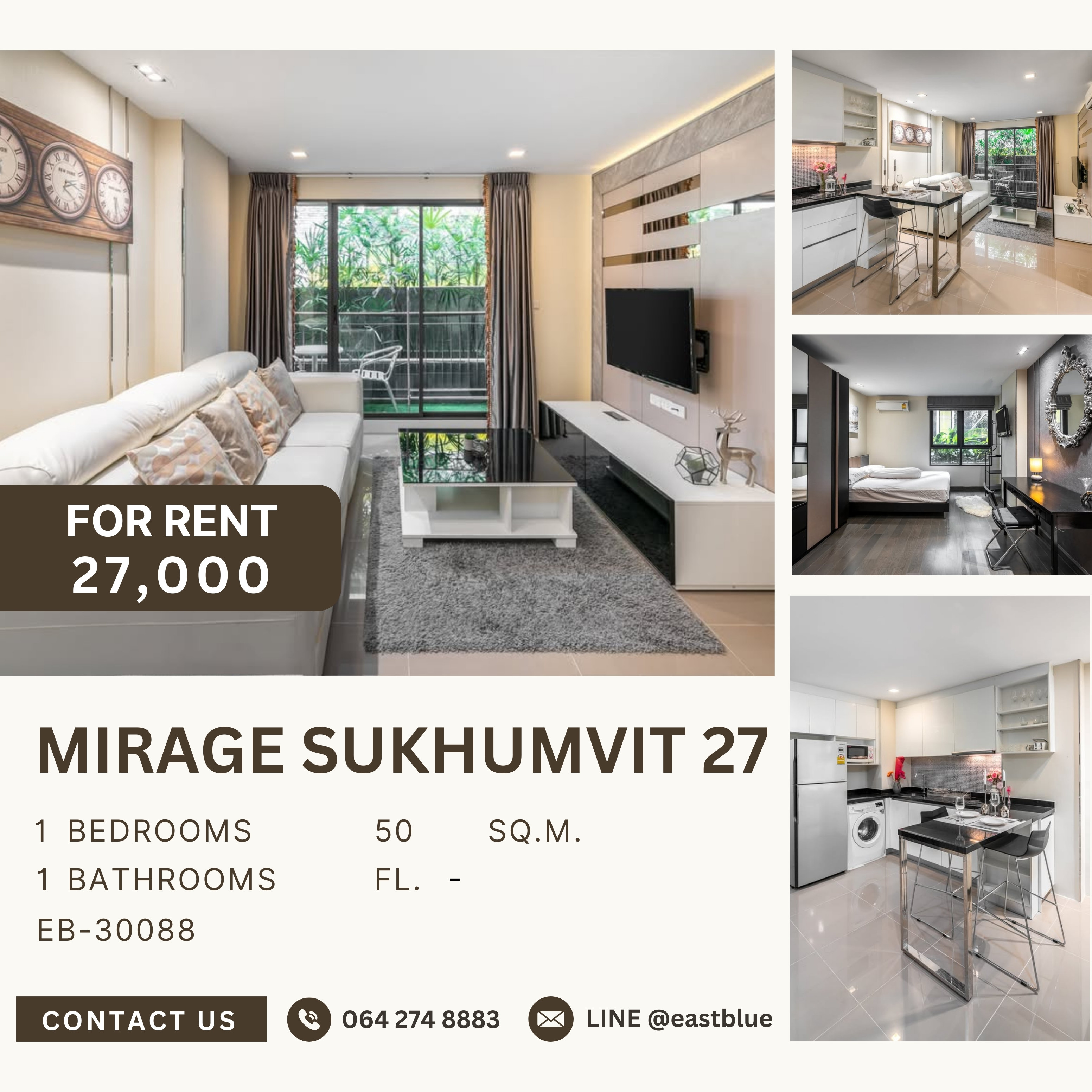 For RentCondoSukhumvit, Asoke, Thonglor : Mirage Sukhumvit 27, 1 bed, 27000 per month