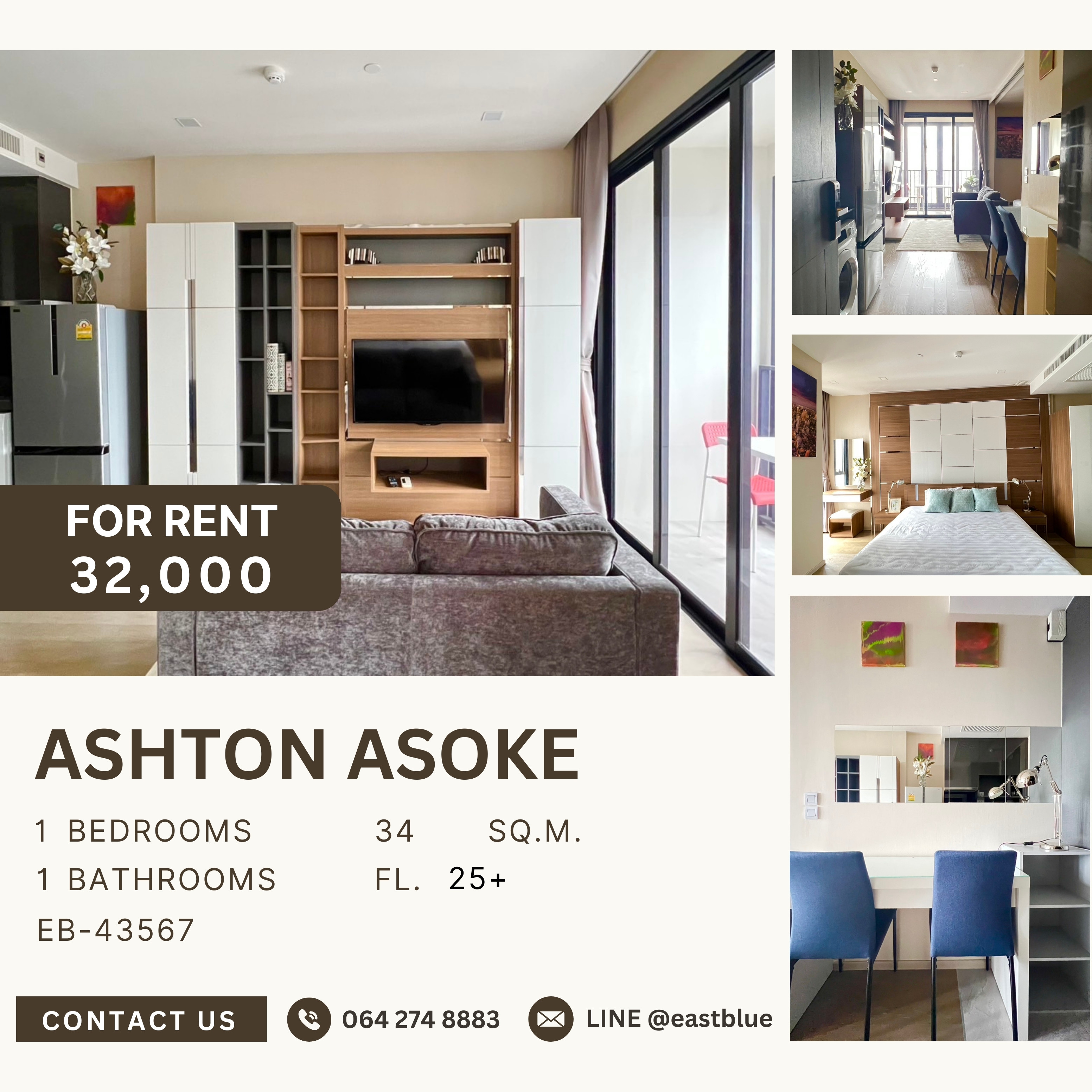 For RentCondoSukhumvit, Asoke, Thonglor : Ashton Asoke, 1 bed, 32000 per month