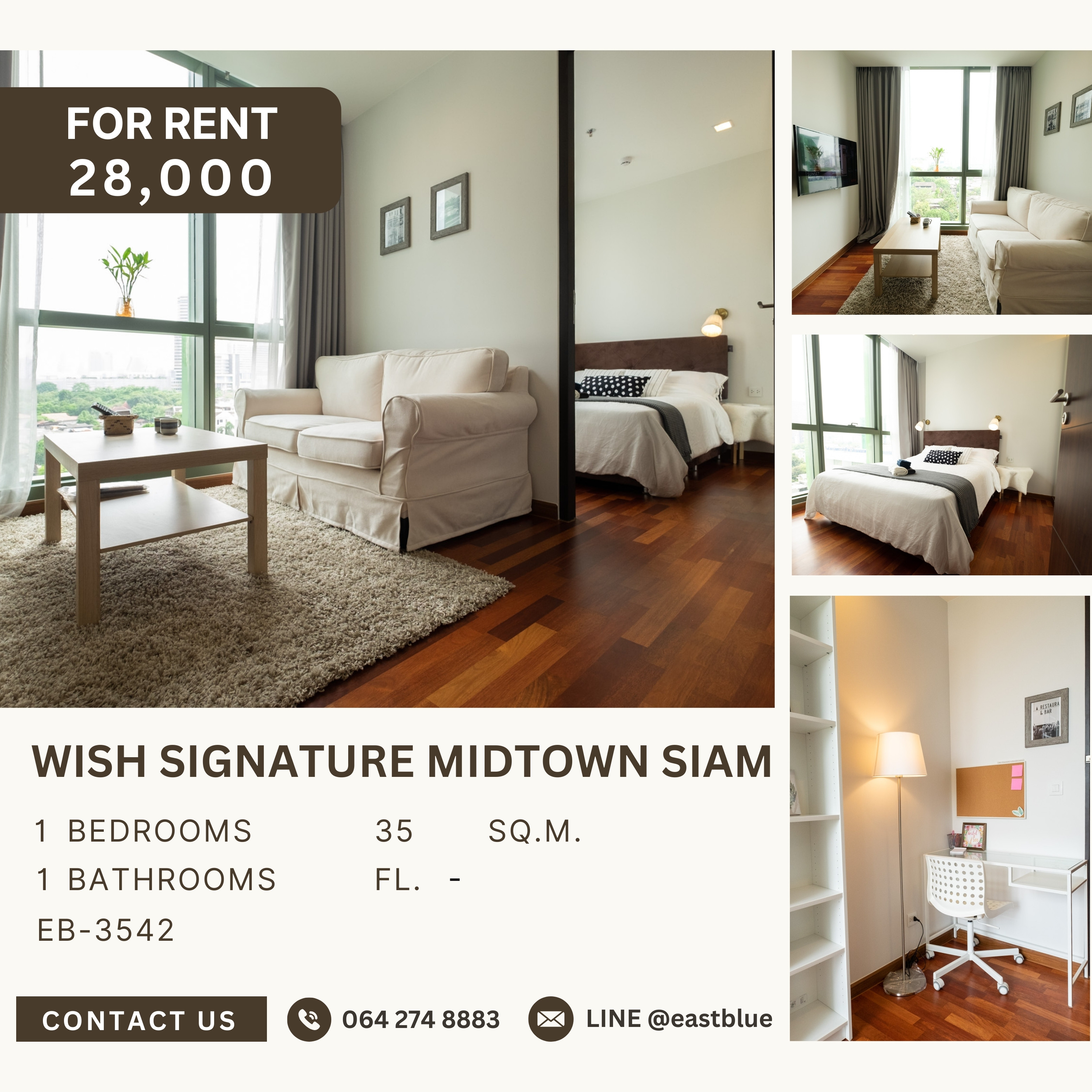 ให้เช่าคอนโดราชเทวี พญาไท : Wish Signature Midtown Siam, 1 bed, 28000 per month