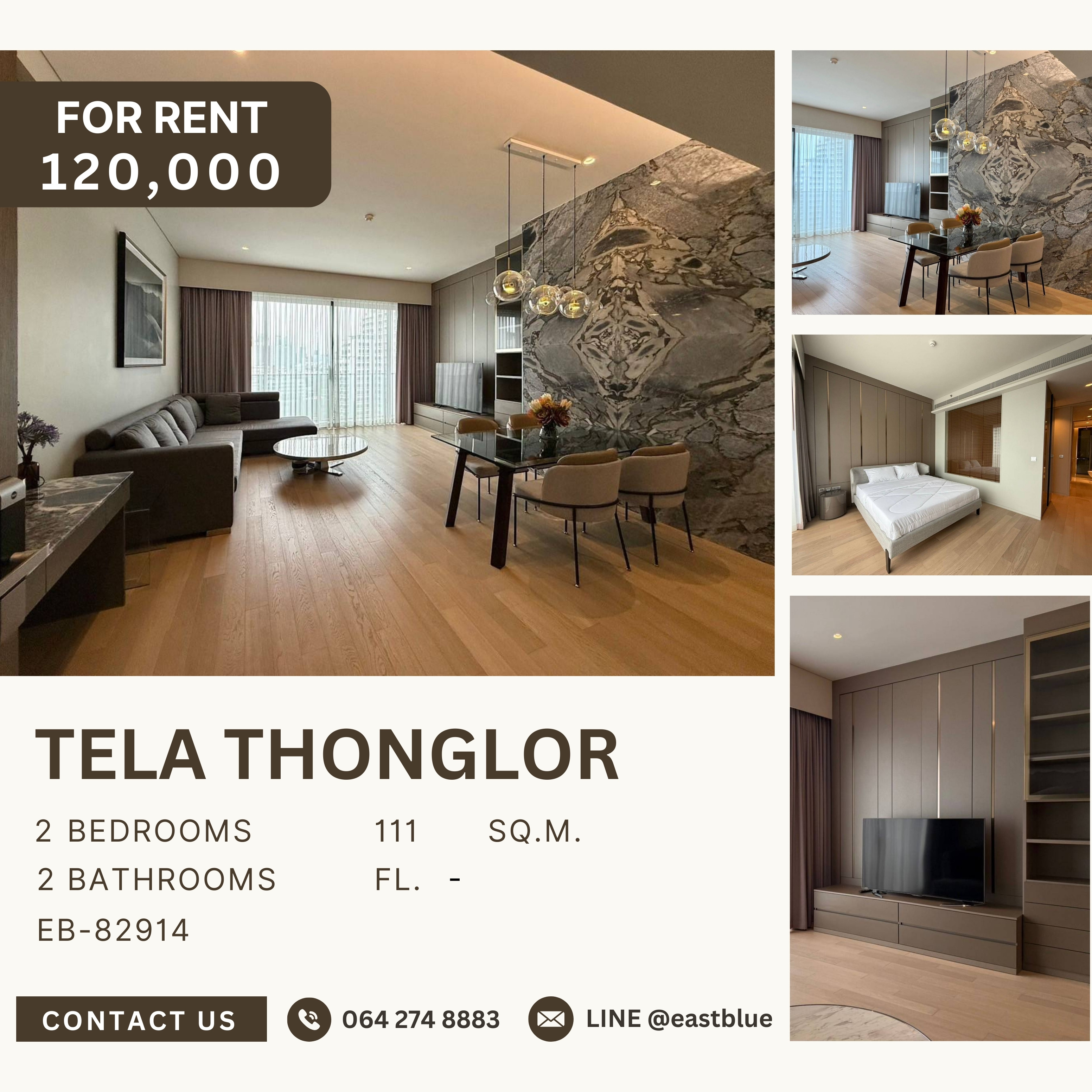 ให้เช่าคอนโดสุขุมวิท อโศก ทองหล่อ : Tela Thonglor, 2 bed, 120000 per month