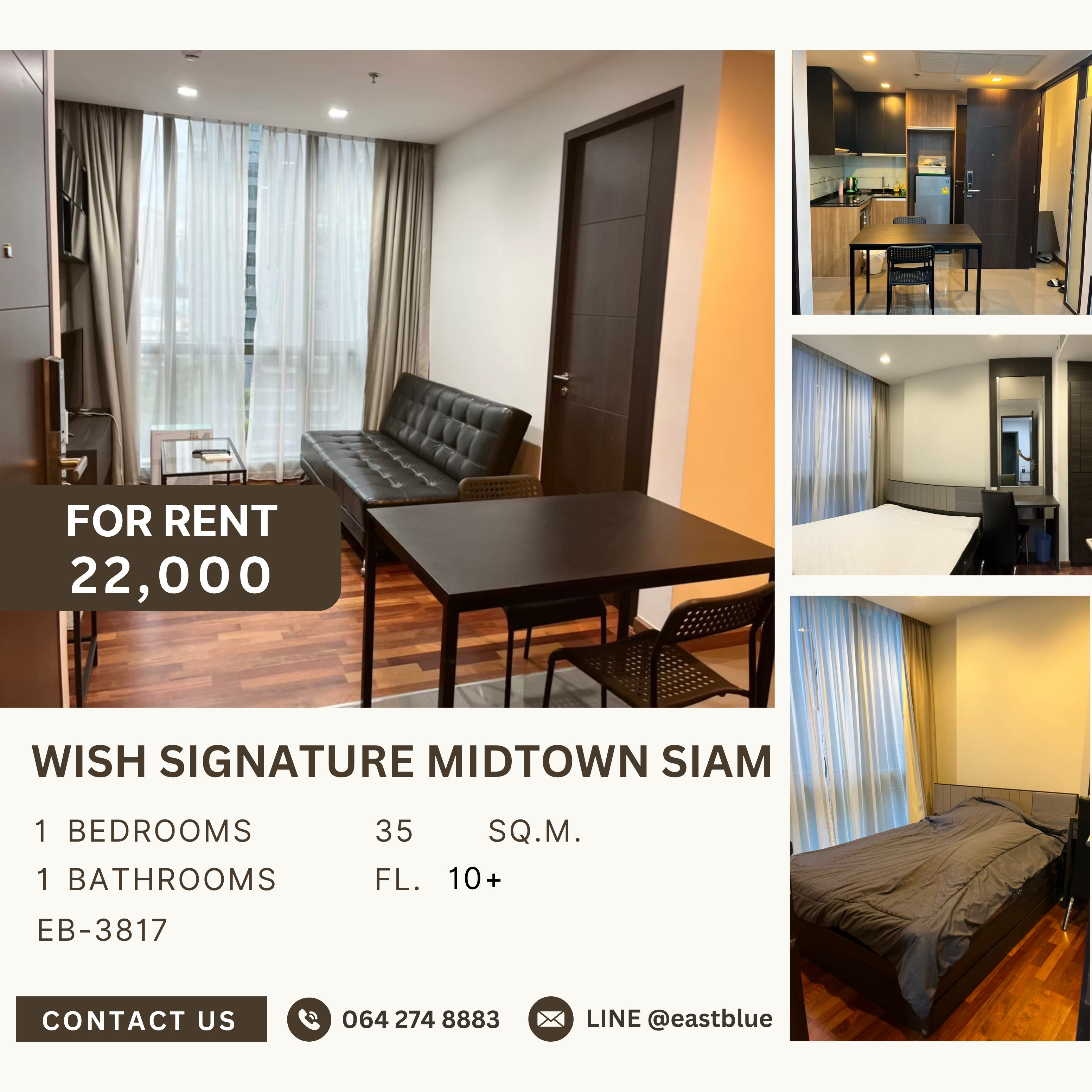 ให้เช่าคอนโดราชเทวี พญาไท : Wish Signature Midtown Siam, 1 bed, 22000 per month