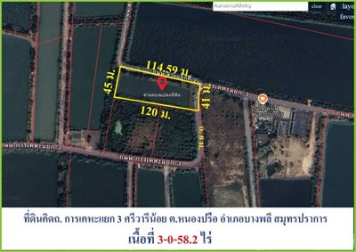 For SaleLandSamut Prakan,Samrong : Cheap land for sale on Si Warin Noi Road - Line 2, crossing Suvarnabhumi (area 3-0-58.2 rai, total price 18,870,000 baht), Si Warin Noi, Nong Prue Subdistrict, Bang Phli, Samut Prakan