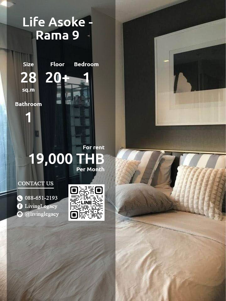 For RentCondoRama9, Petchburi, RCA : SO5OP5 Condo for rent Life Asoke - Rama 9 28 sq m. 20th floor+ line id : @livinglegacy