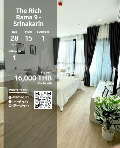 For RentCondoPattanakan, Srinakarin : SO8KSU Condo for rent The Rich Rama 9 - Srinakarin 28 sq m. 15th floor line id : @livinglegacy