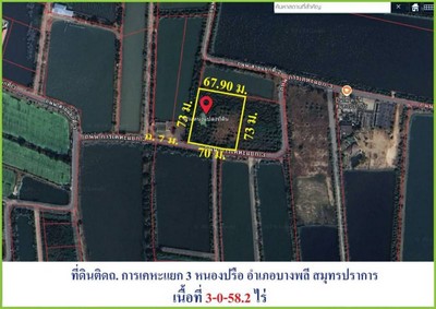 For SaleLandSamut Prakan,Samrong : Cheap land for sale on Si Warin Noi Road - Line 2, crossing Suvarnabhumi (area 3-0-58 rai, total price 18,870,000 baht), Si Warin Noi, Nong Prue Subdistrict, Bang Phli, Samut Prakan