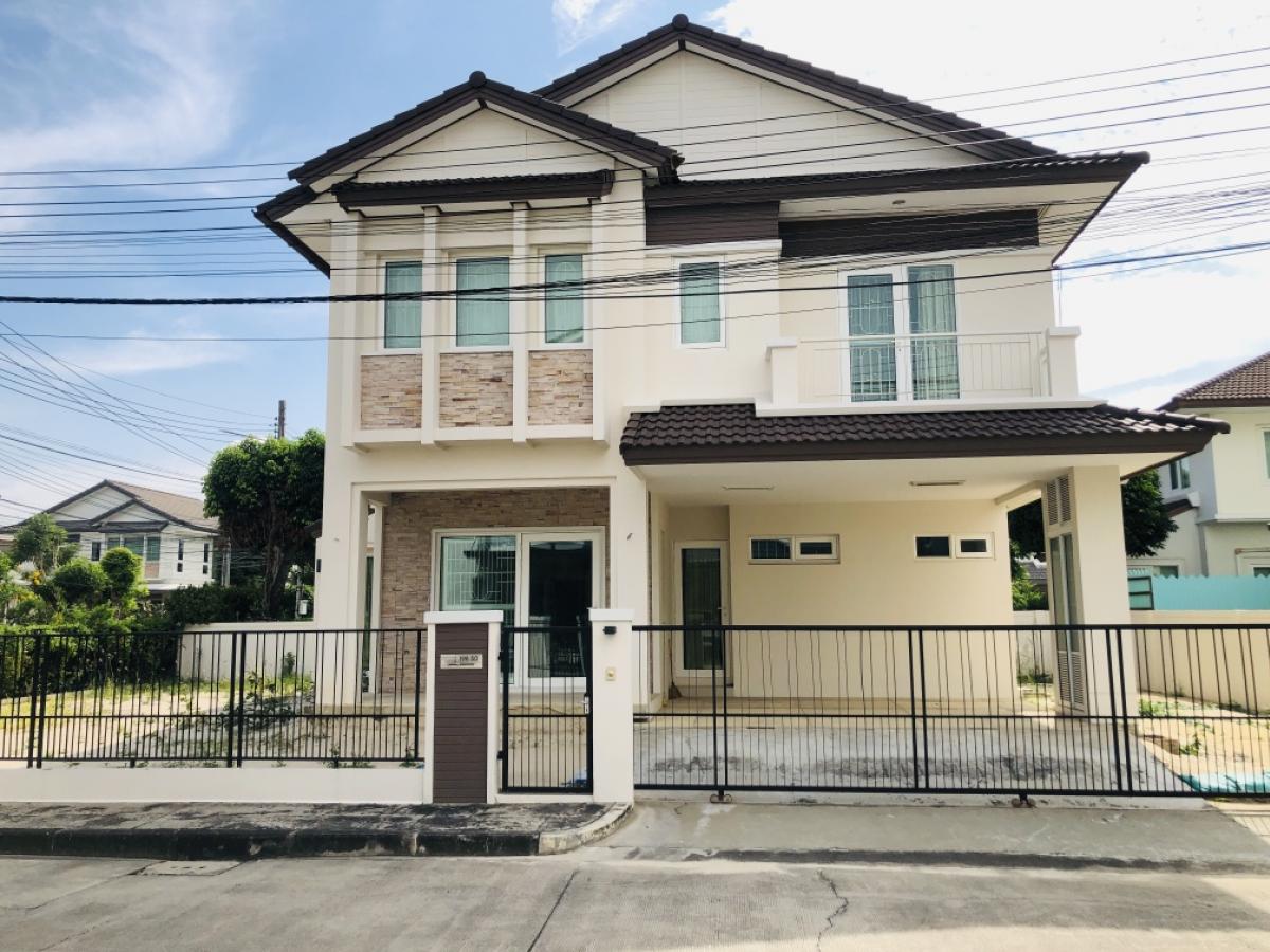 For SaleHouseBangna, Bearing, Lasalle : Single house for sale, corner house, Manthana Bangna, Km. 13, land area 80.1 sq m., 4 bedrooms, 3 bathrooms, 1 maids room + bathroom, good location, convenient transportation