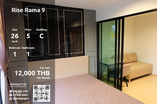 For RentCondoPattanakan, Srinakarin : SOEQYO Condo for rent Rise Rama 9 26 sq m. 5th floor Building C line id : @livinglegacy