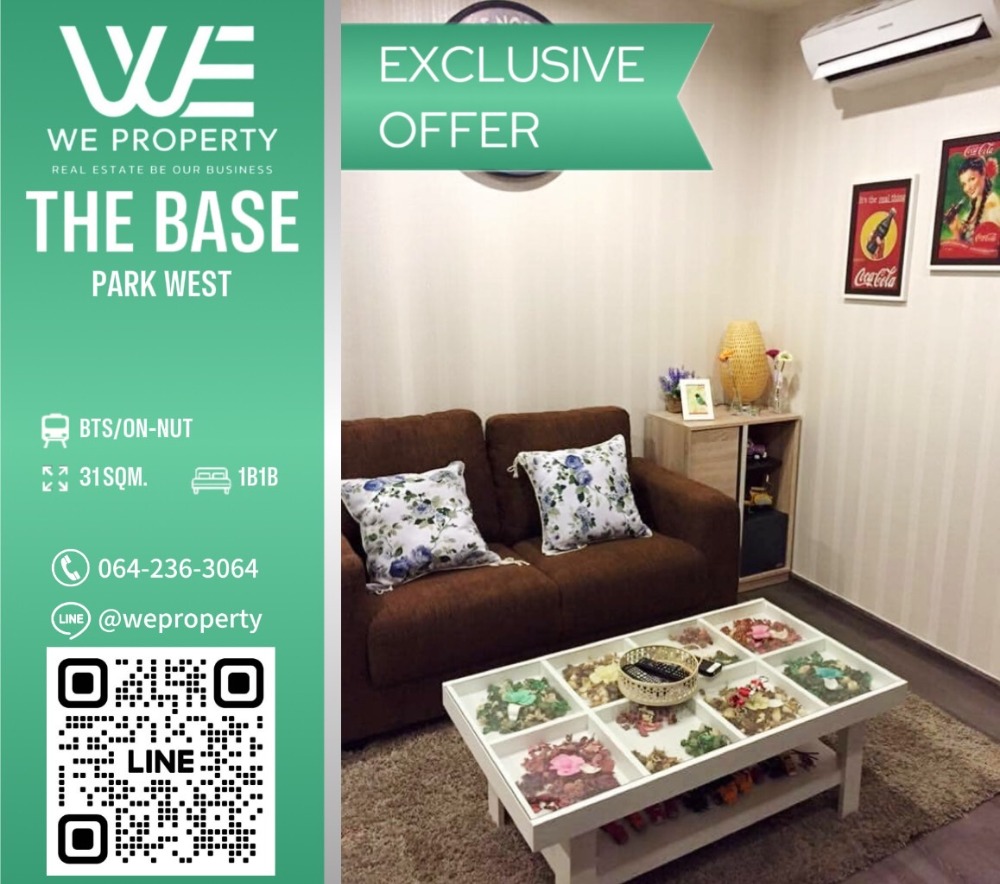 For SaleCondoOnnut, Udomsuk : East direction, beautiful room, complete furniture ⭐The Base Park West (The Base Park West Sukhumvit 77)